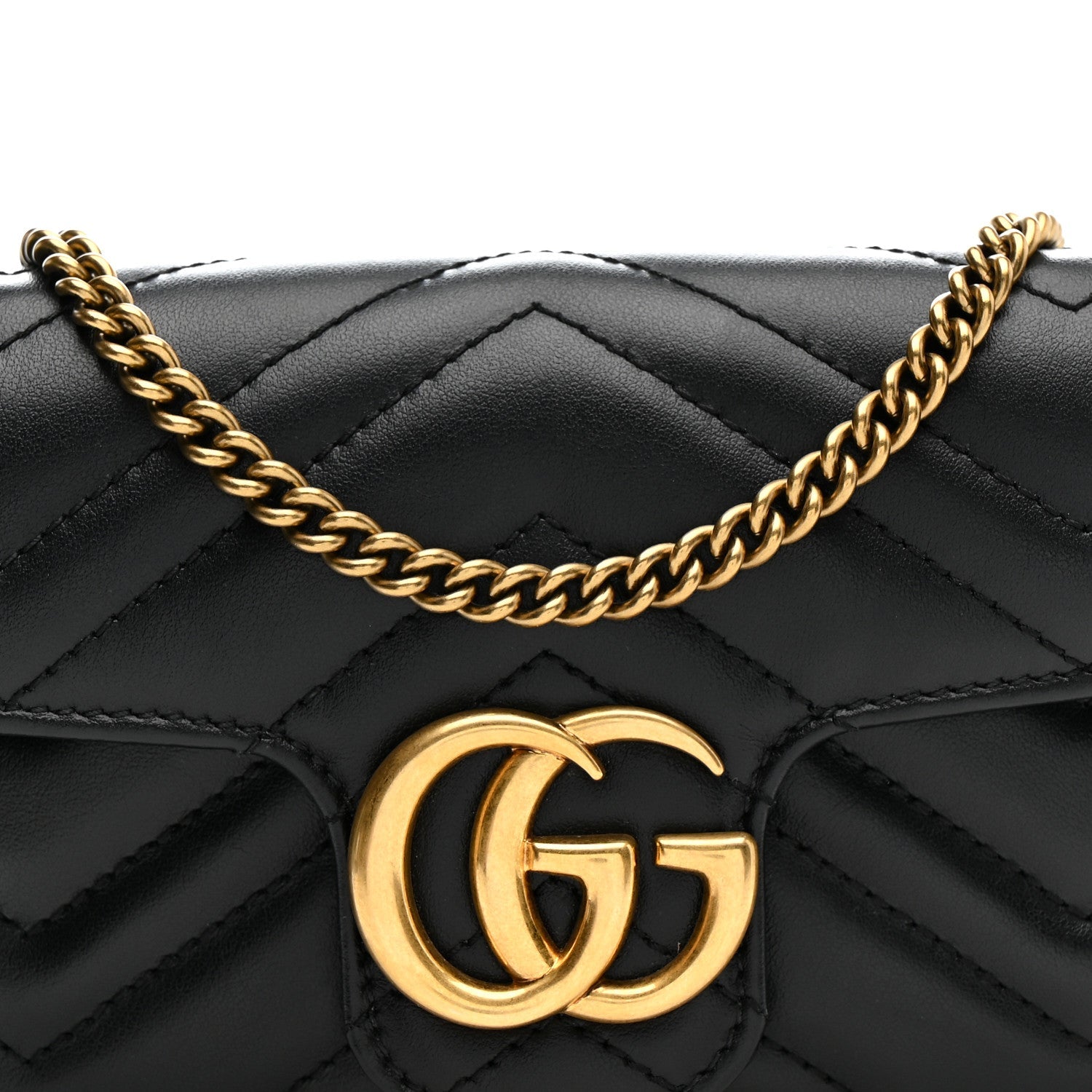 Calfskin Matelasse Super Mini GG Marmont Shoulder Bag Black