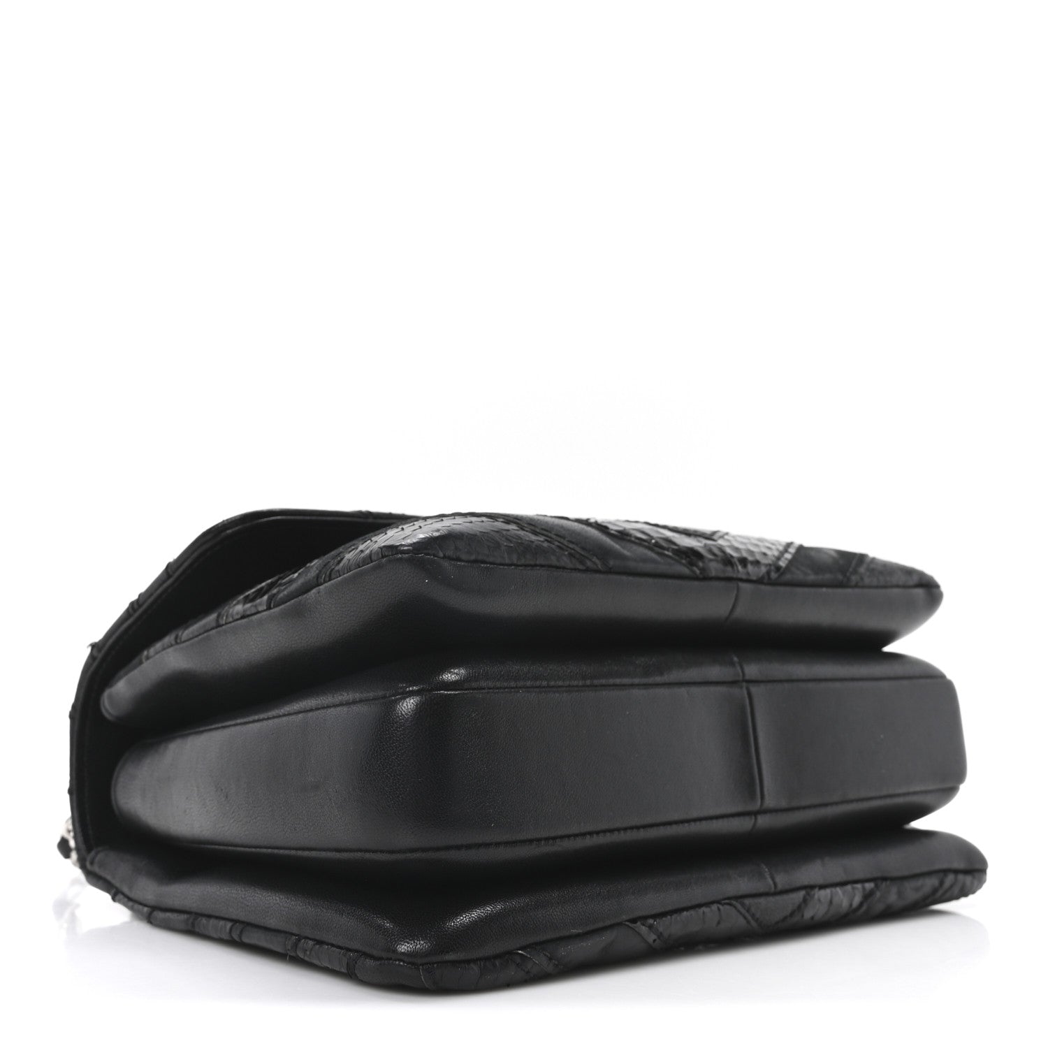 Calfskin Sheepskin Watersnake Chevron Quilted CC Small Trendy CC Dual Handle Flap Bag Black
