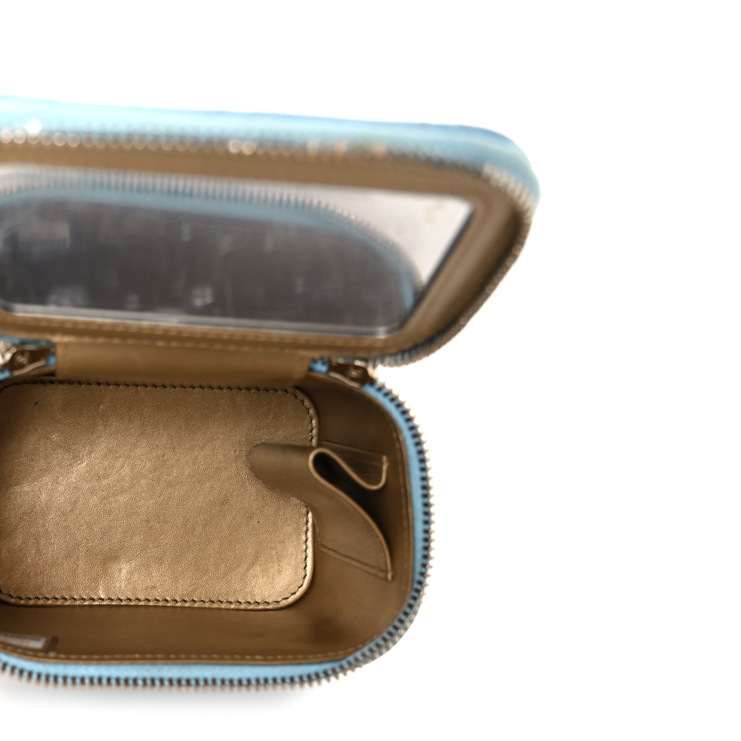 Lambskin Quilted Pearl Crush Mini Vanity Case With Chain Light Blue