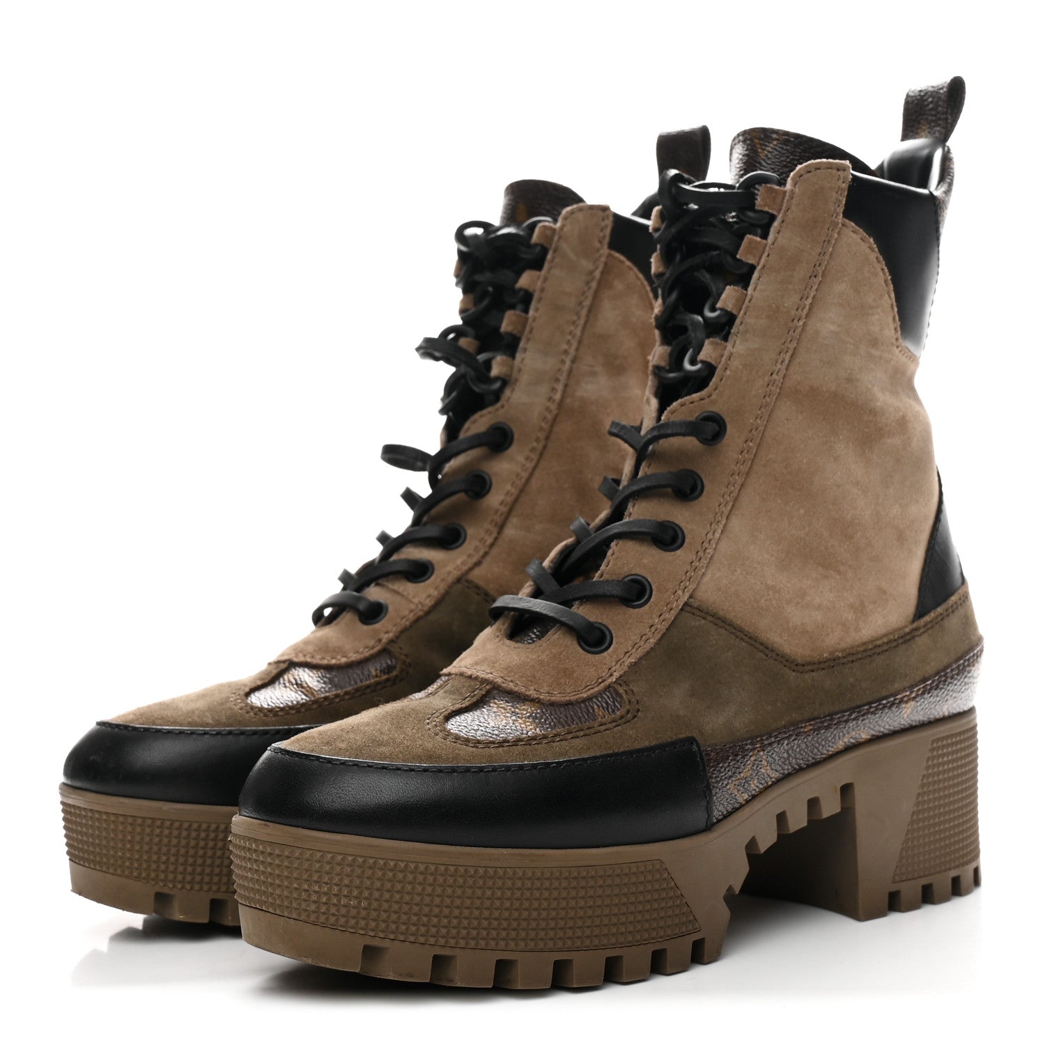 Suede Calfskin Monogram Laureate Platform Desert Boots 36 Taupe