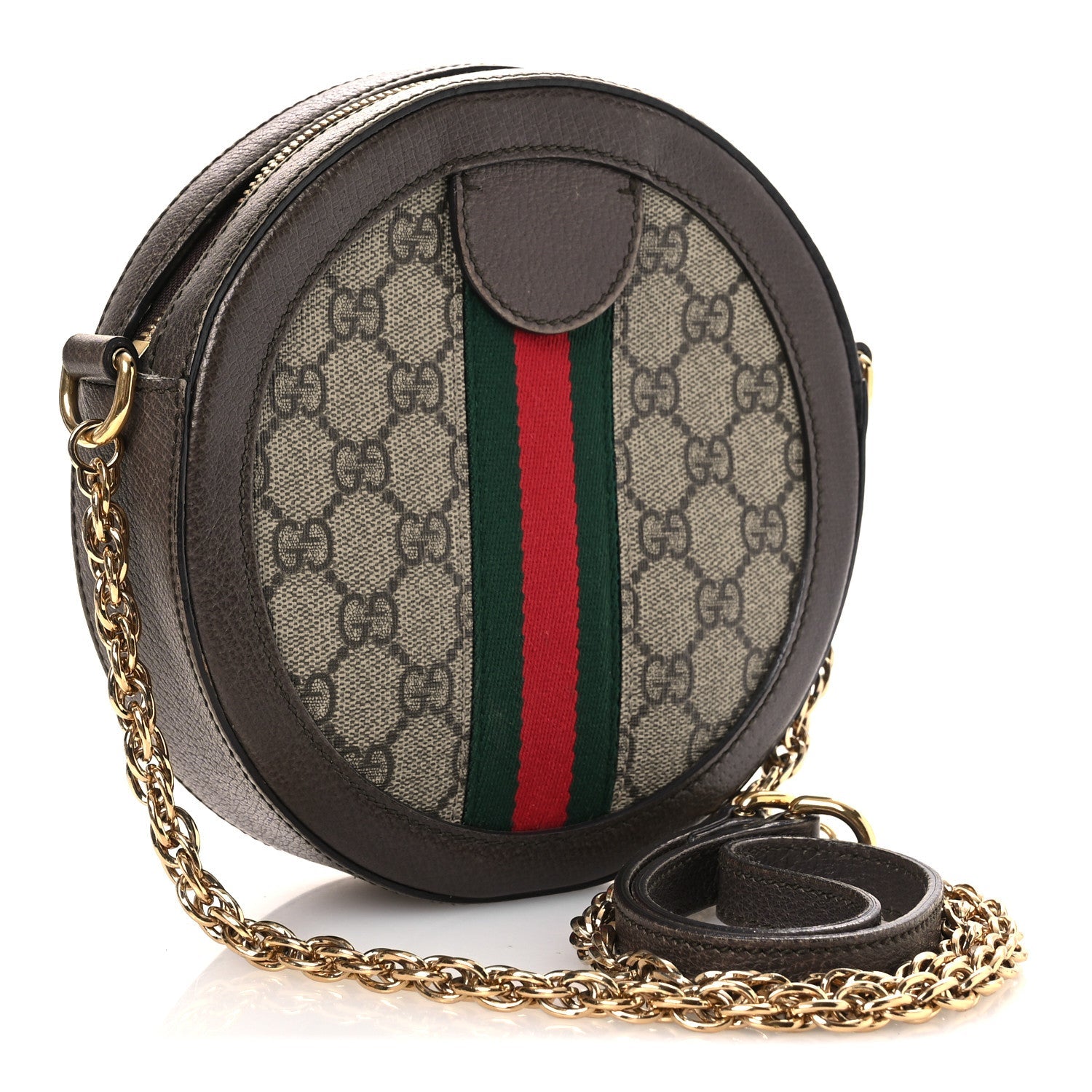 GG Supreme Monogram Web Mini Ophidia Round Shoulder Bag Brown