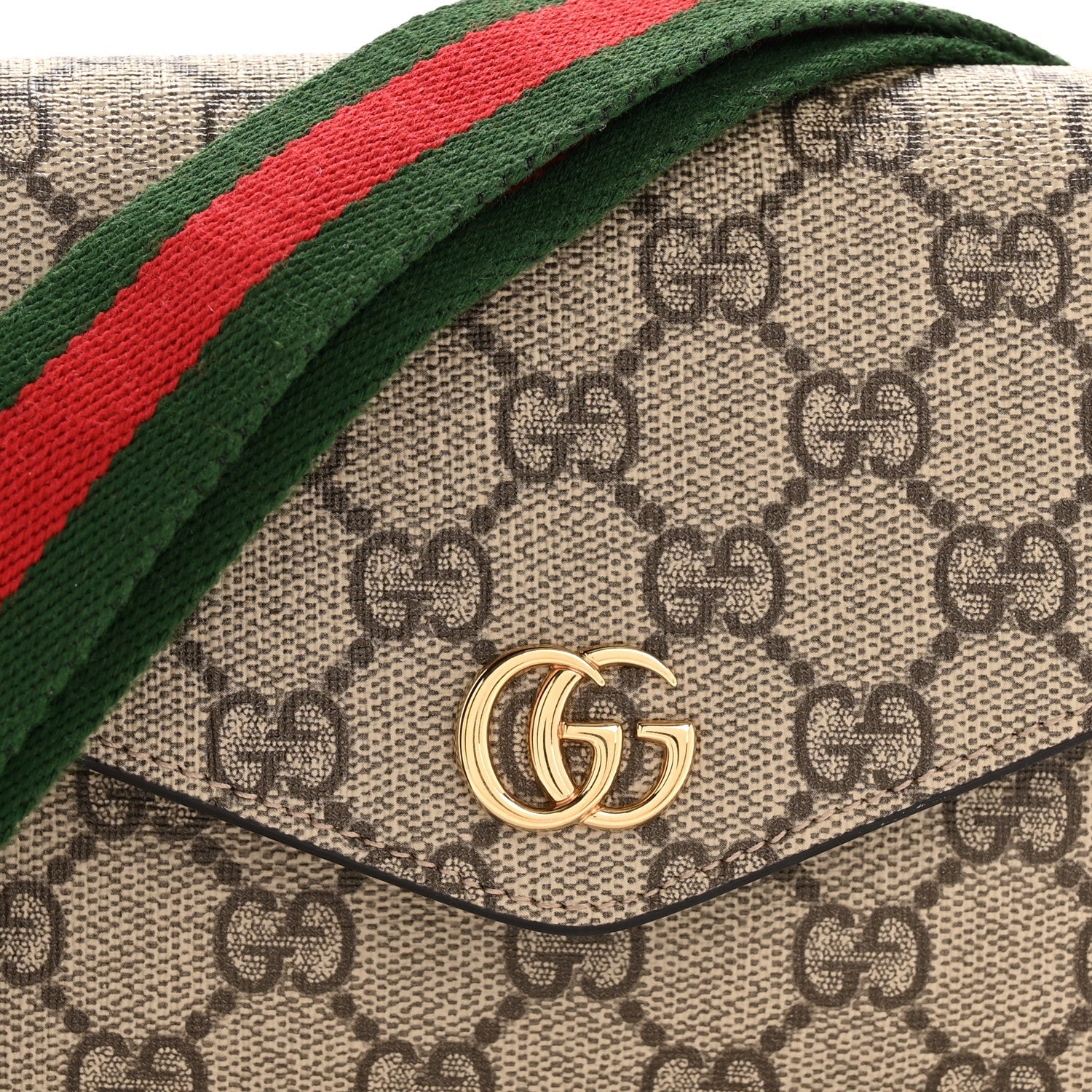 GG Supreme Monogram Textured Dollar Calfskin Web Mini Ophidia Envelope Shoulder Bag Beige Ebony New Acero