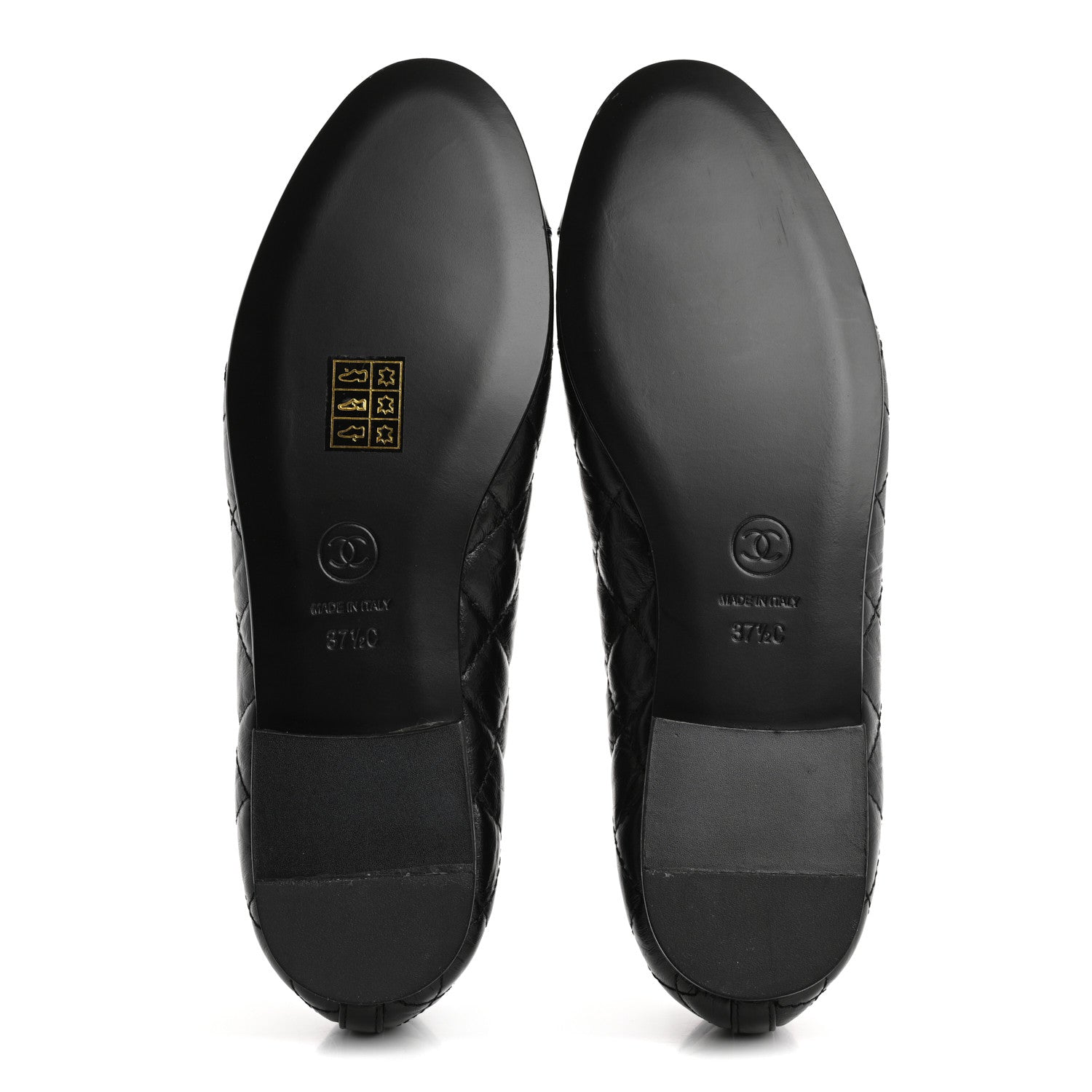 Aged Calfskin Quilted CC Cap Toe Ballerina Flats 37.5 Black