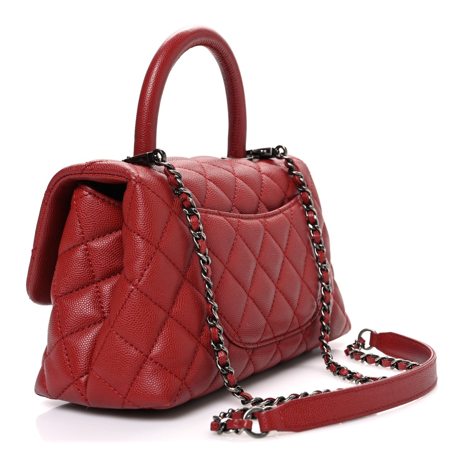 Caviar Quilted Mini Coco Handle Flap Red