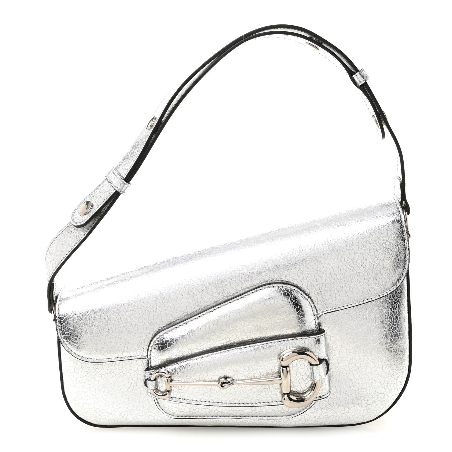 Metallic Demetra Small Horsebit 1955 Asymmetric Shoulder Bag Silver