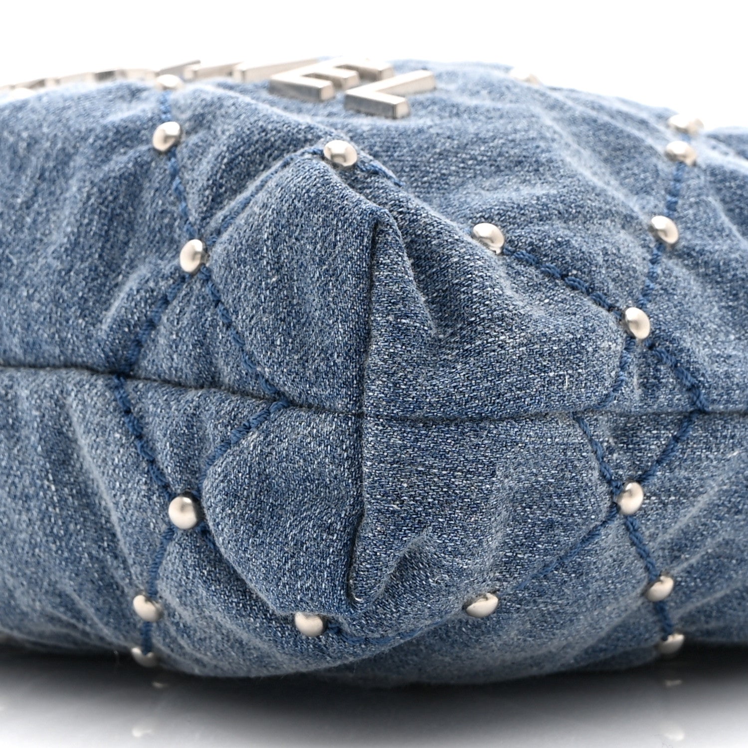 Washed Denim Quilted Studded Mini Chanel 22 Blue