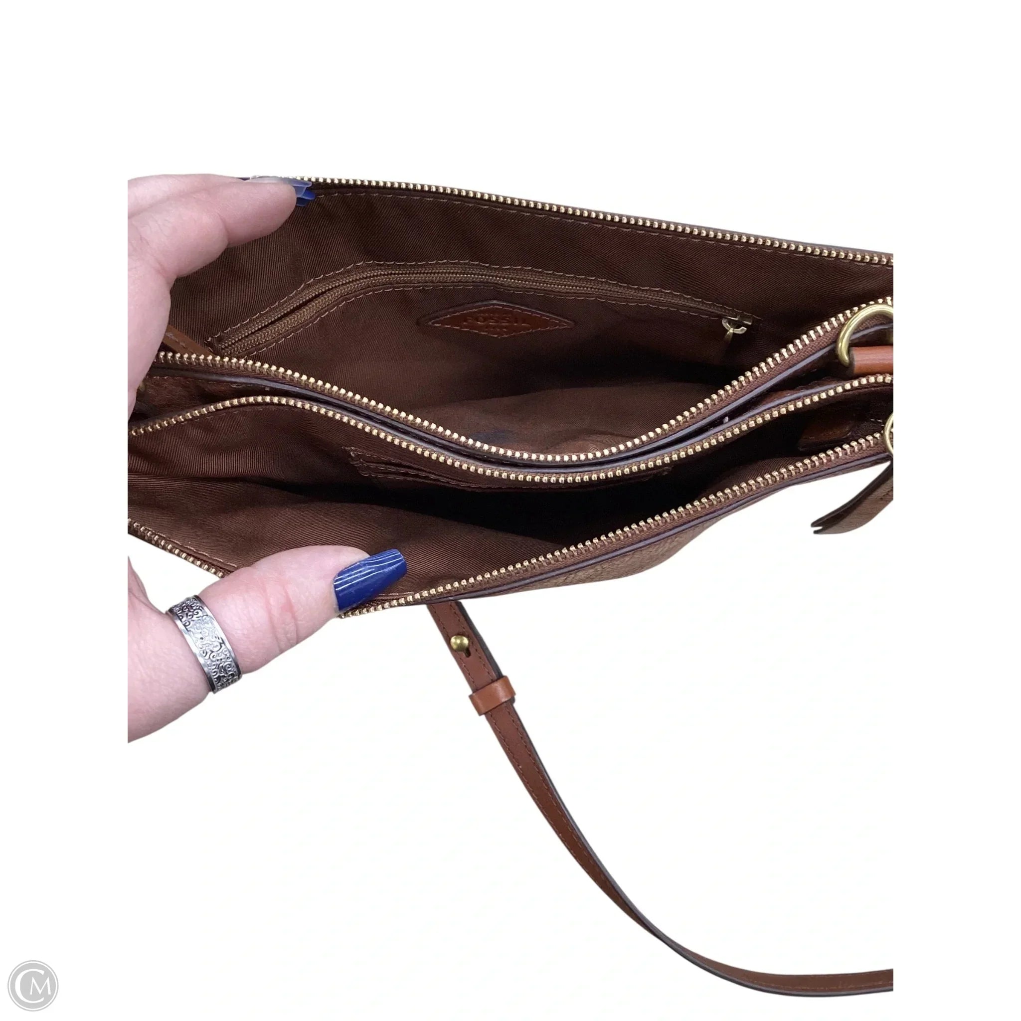 Crossbody Leather By Fossil, Size: Medium