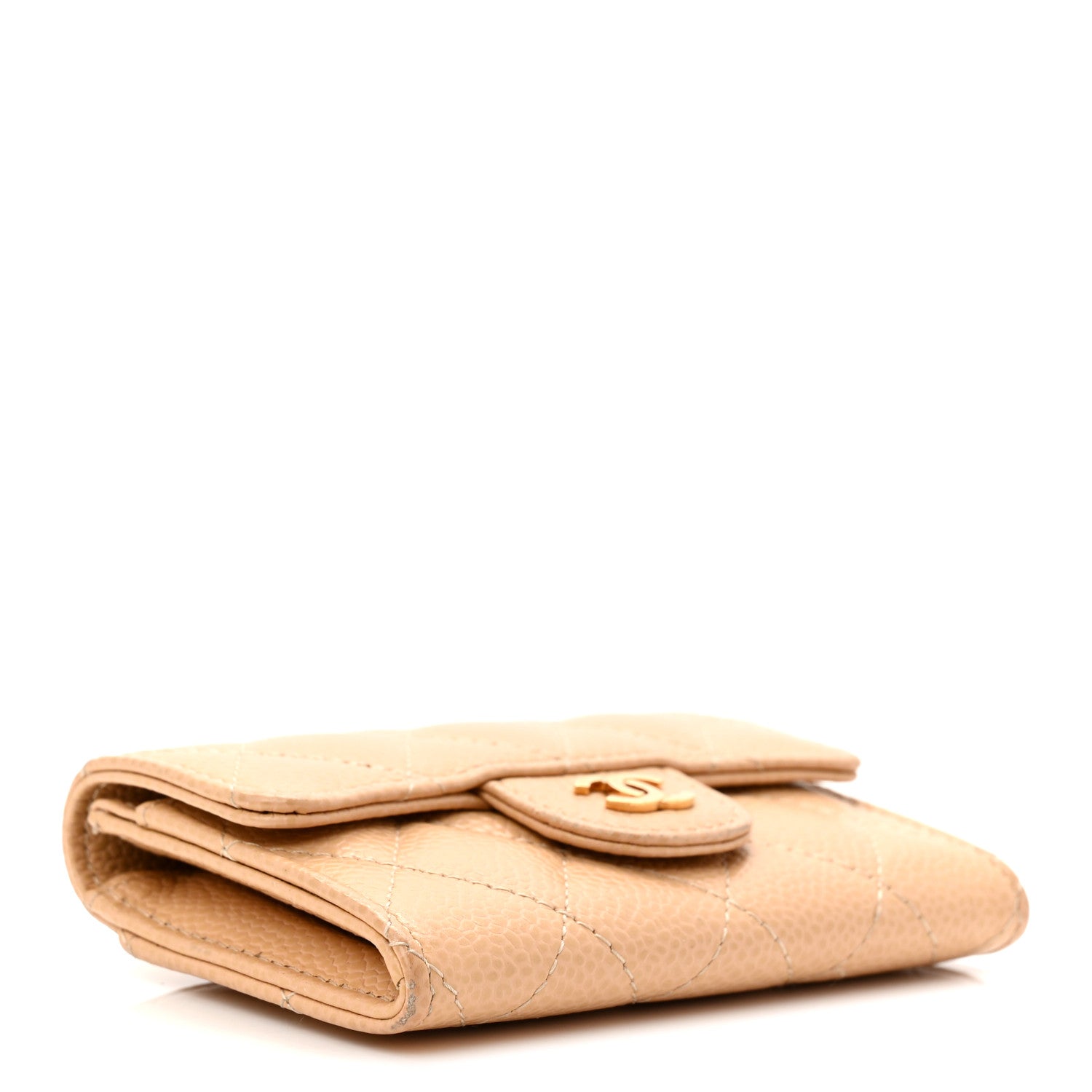 Caviar Quilted Flap Card Holder Wallet Beige
