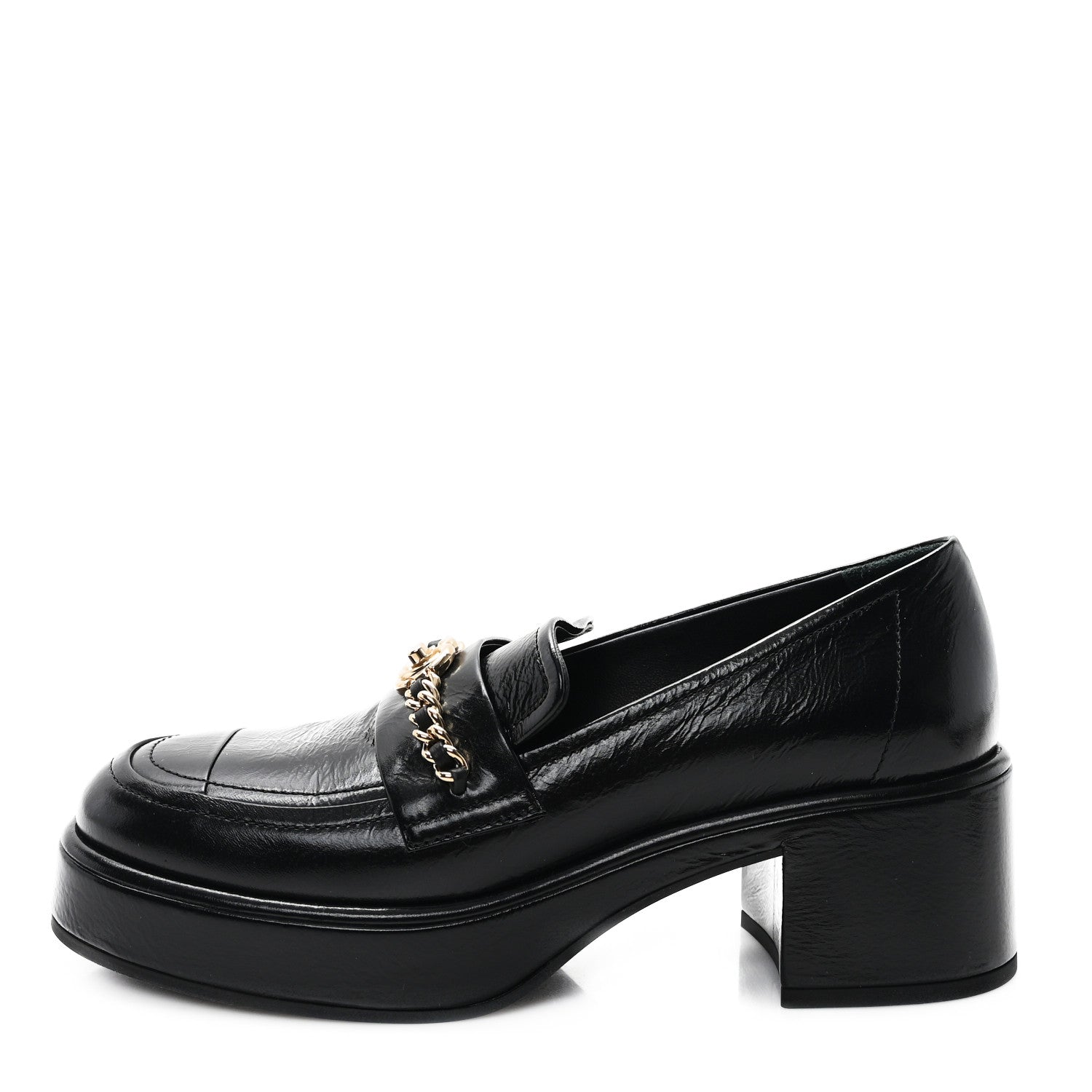 Shiny Calfskin Logo Loafers 36.5 Black