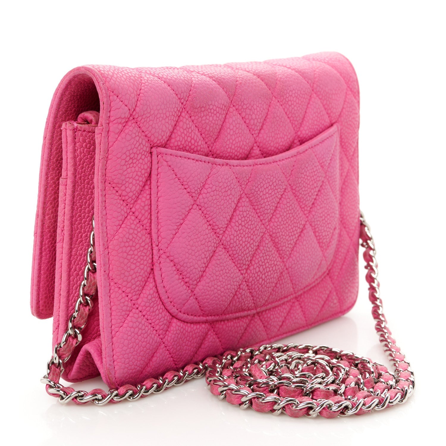 Iridescent Caviar Quilted Wallet on Chain WOC Pink