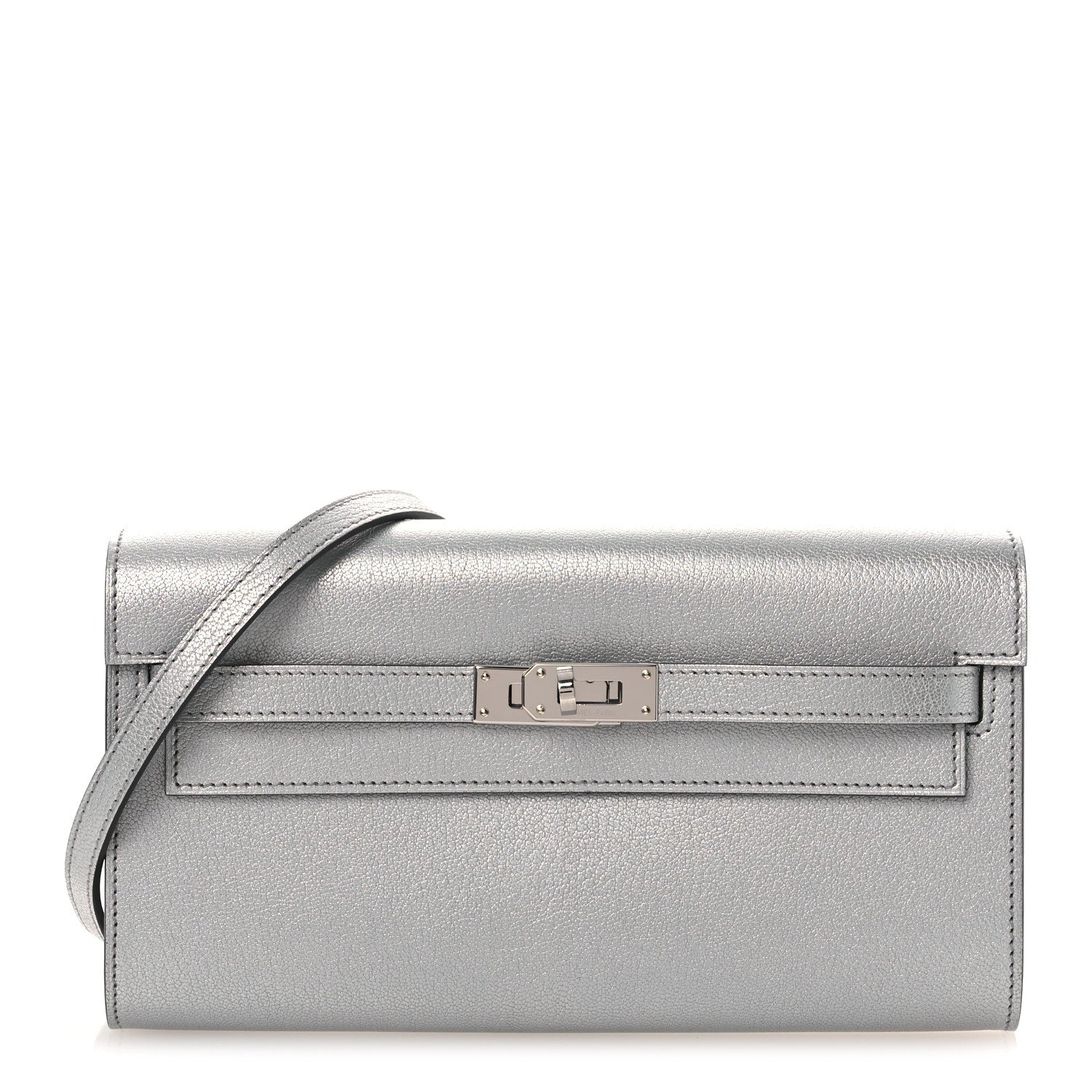 Metallic Chevre Chamkilight Kelly Wallet To Go Argent