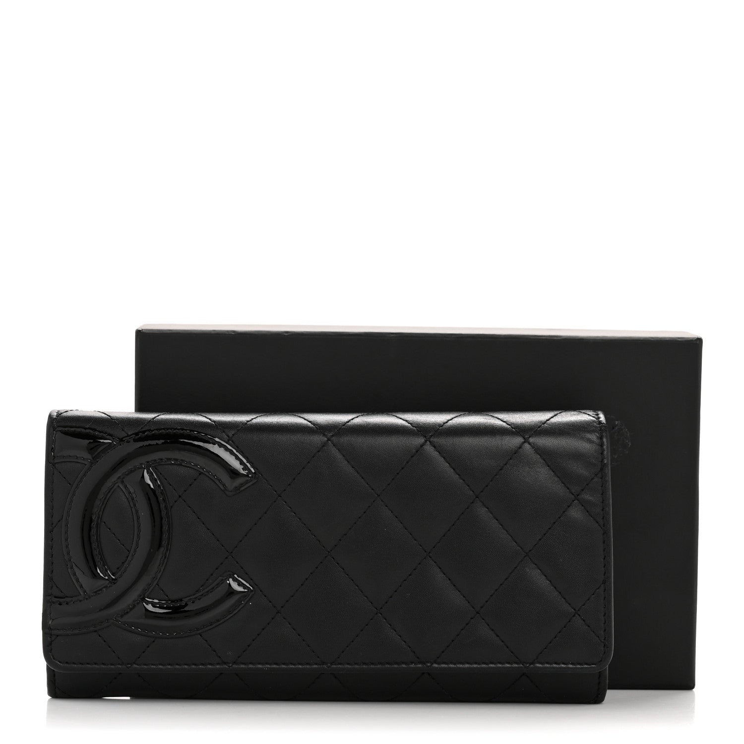 Calfskin Quilted Cambon Long Double Wallet Black