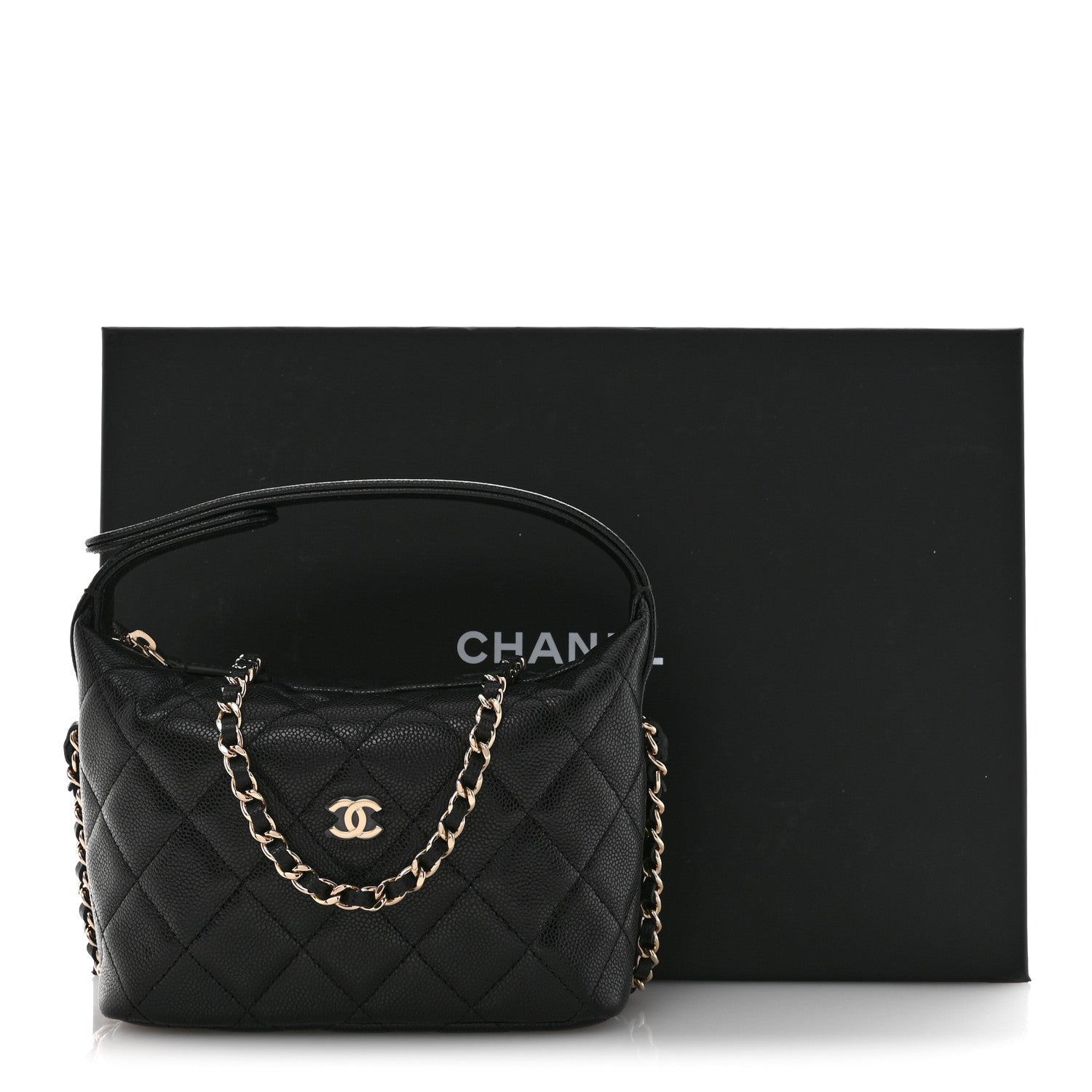 Caviar Quilted Hobo Clutch With Chain  Black