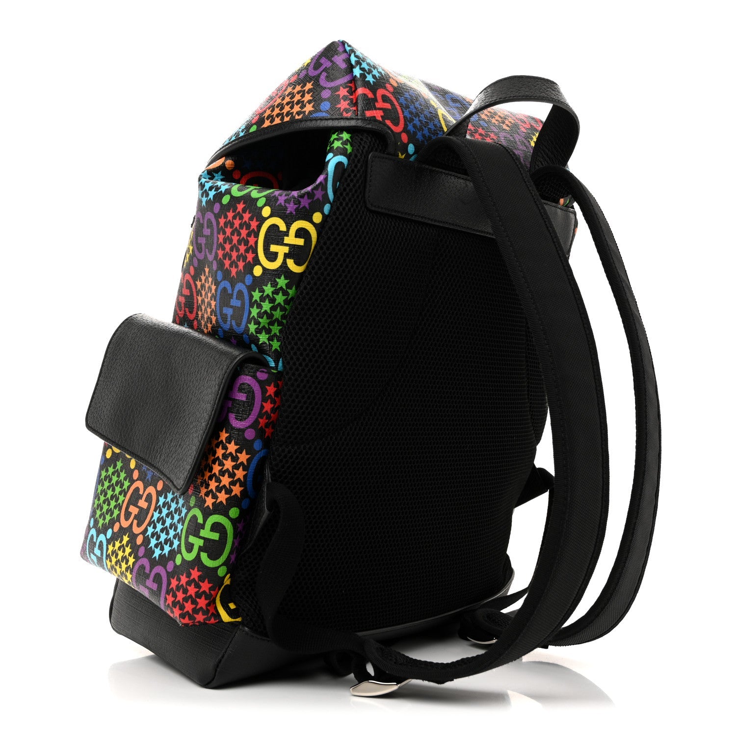 GG Supreme Monogram Psychedelic Medium Double Buckle Backpack Black Multicolor