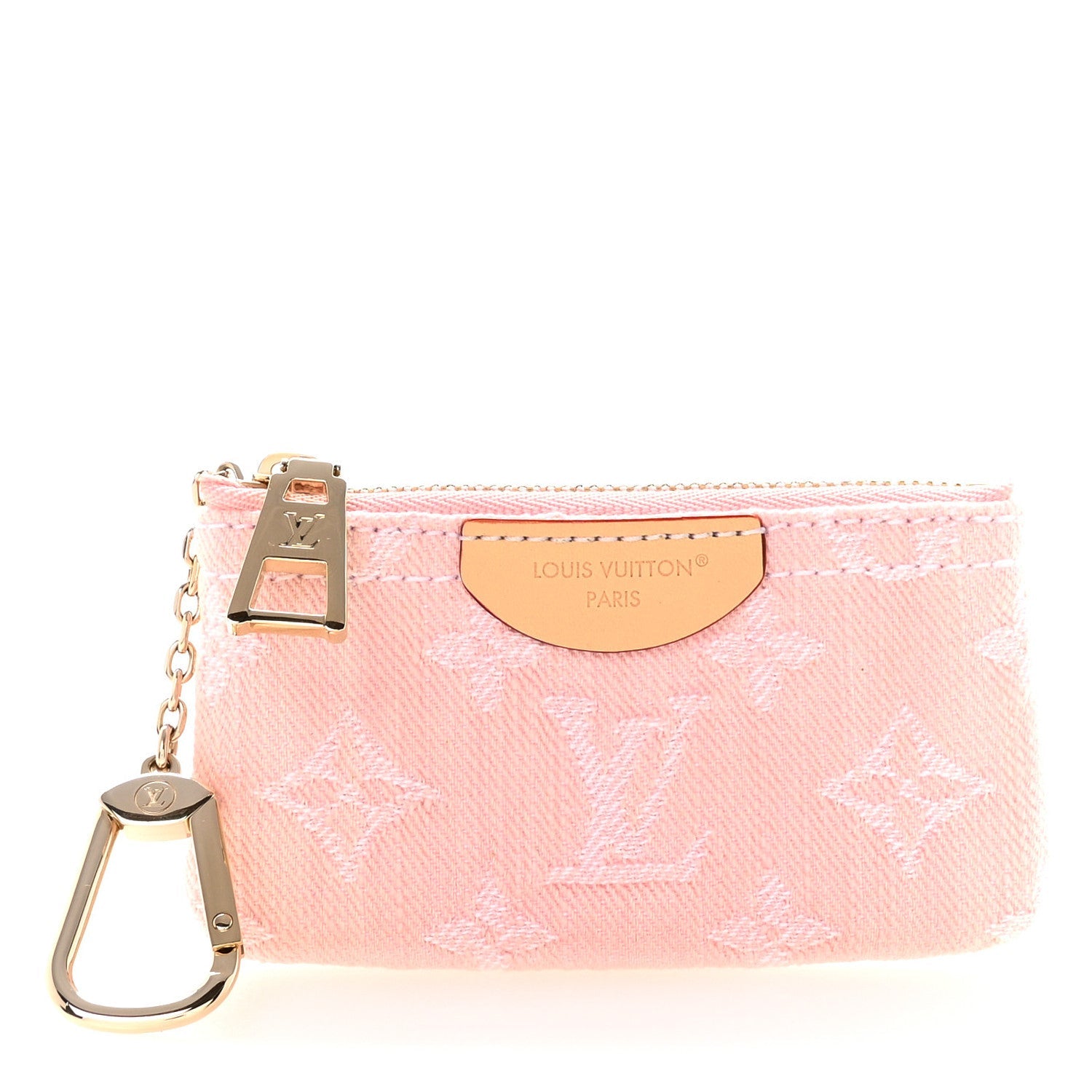 Monogram Denim Key Pouch Washed Pink
