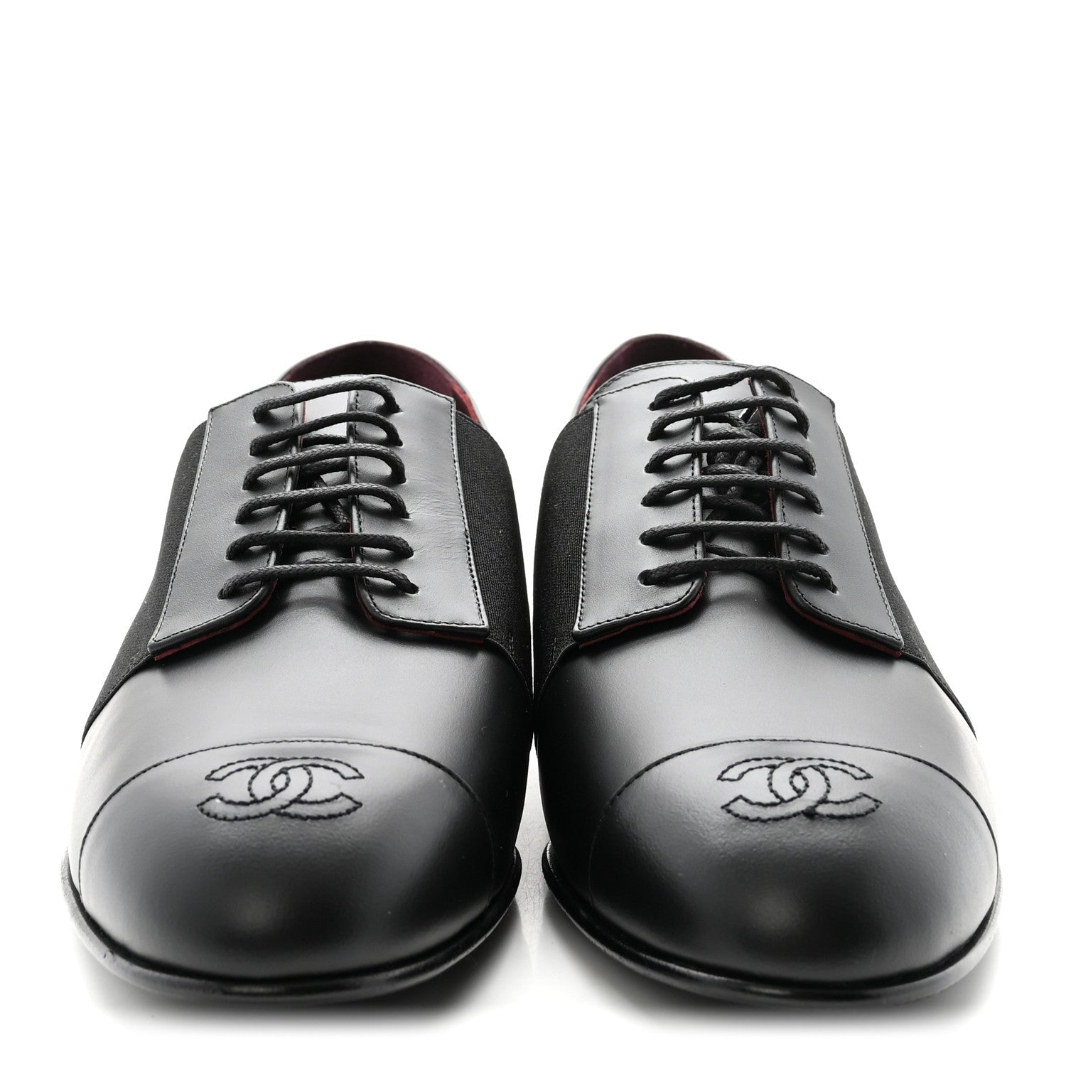Calfskin Elastic Lace Up Cap Toe CC Loafers 40 Black