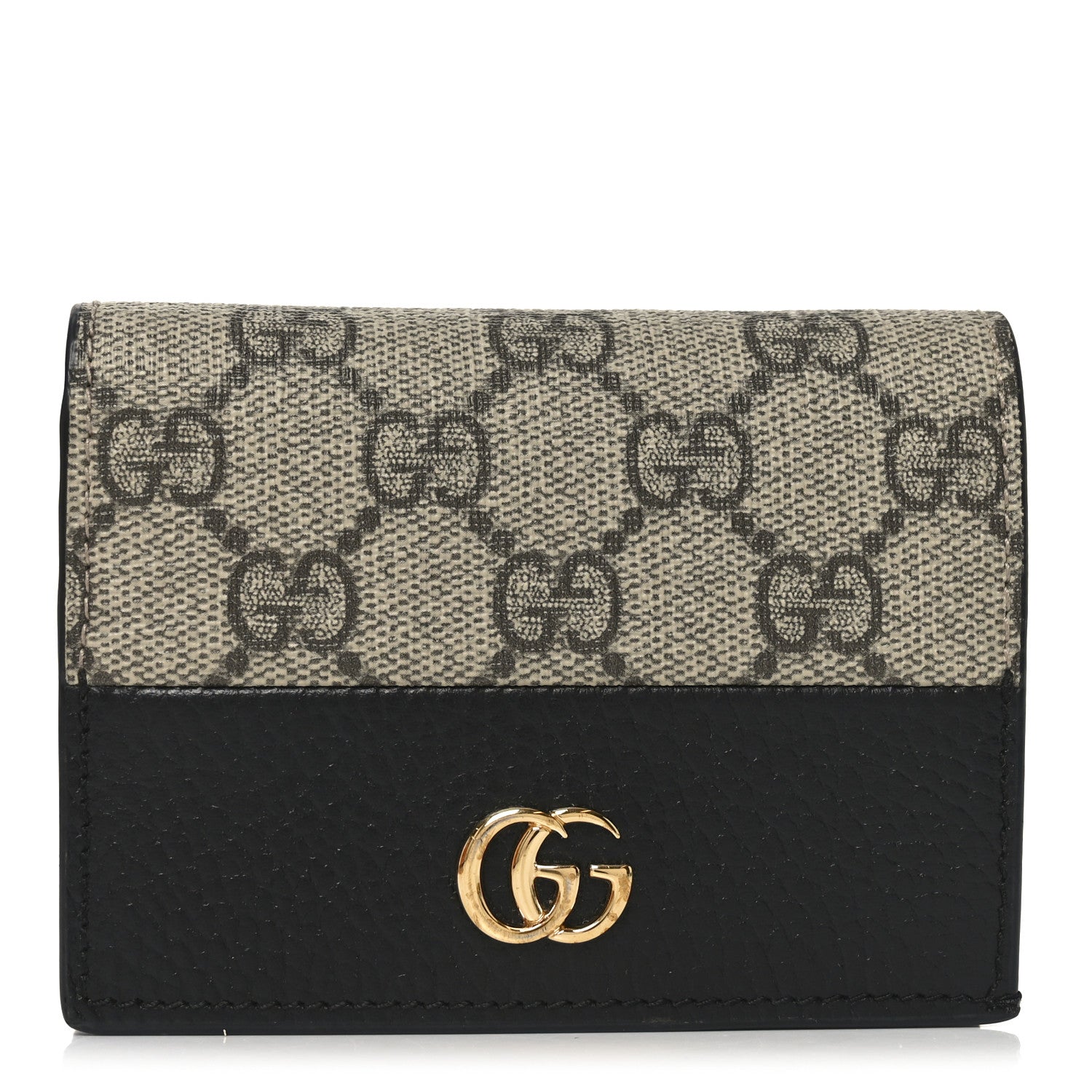 Dollar Calfskin GG Supreme Monogram GG Marmont Card Case Black Beige Ebony