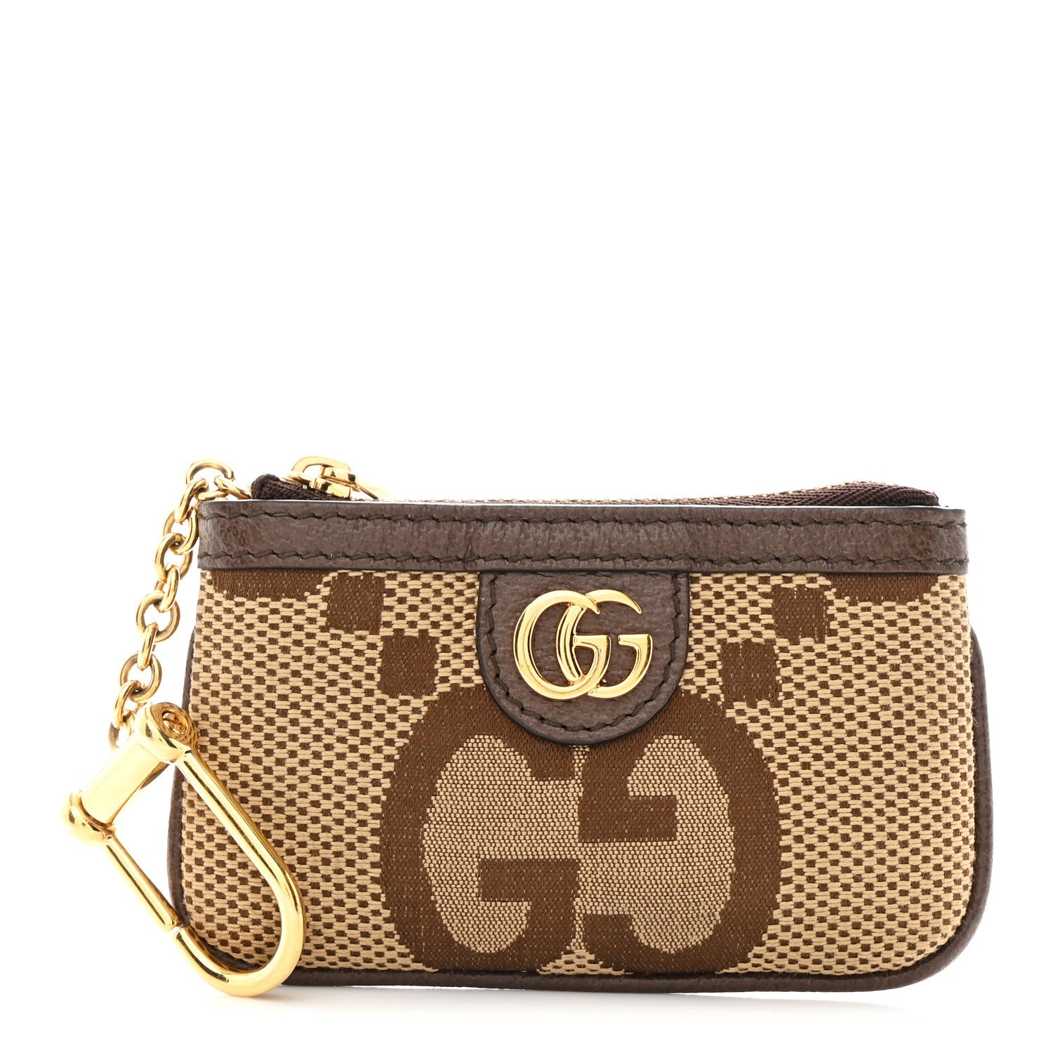 Monogram Jumbo GG Textured Dollar Calfskin Ophidia Key Case Camel Ebony New Acero