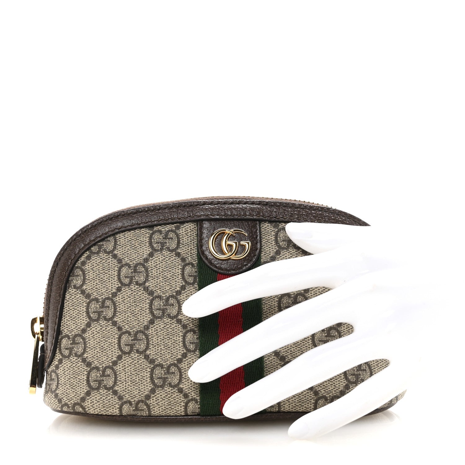 GG Supreme Monogram Textured Calfskin Web Medium Ophidia Cosmetic Case Beige Ebony New Acero