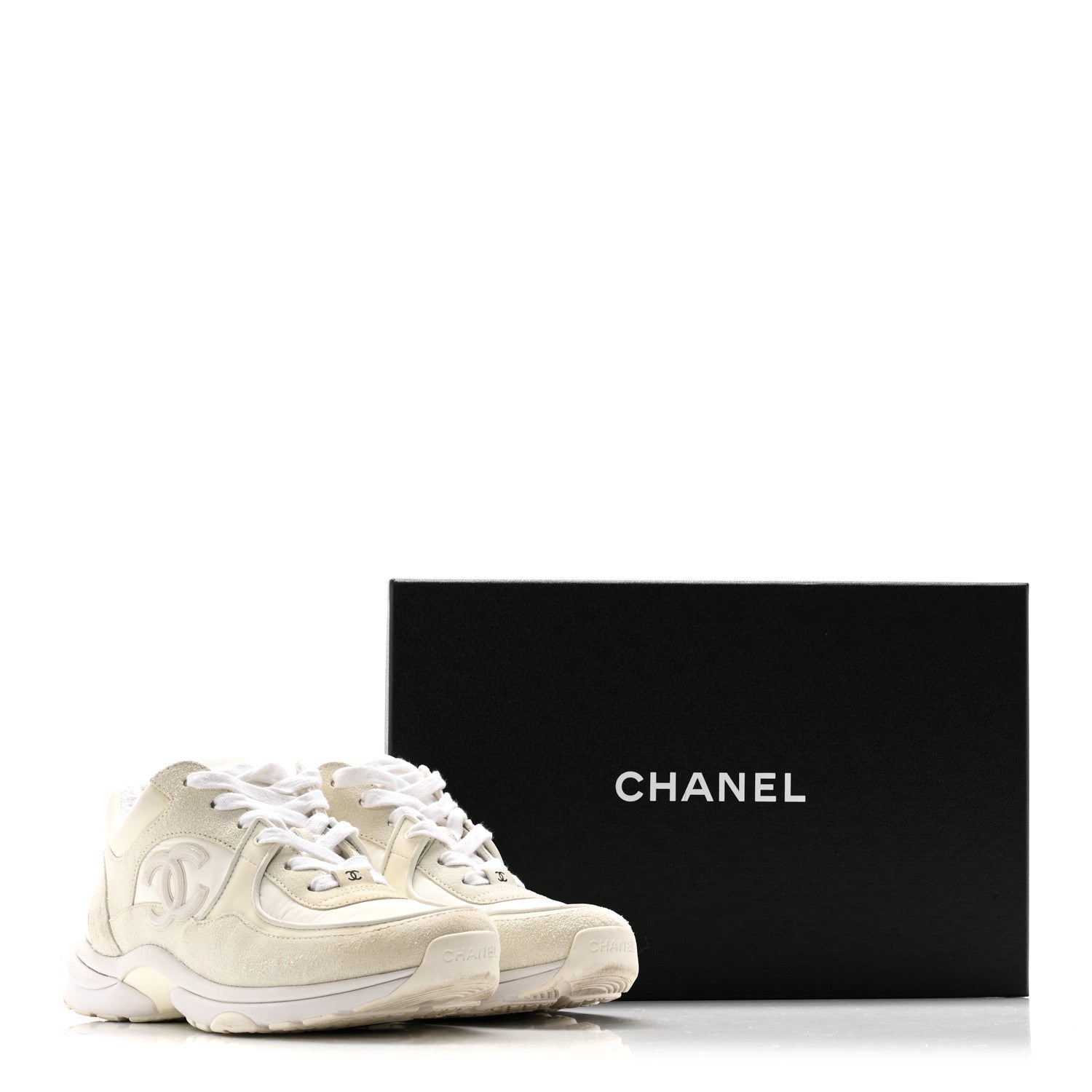Suede Calfskin Fabric CC Sneakers 39.5 White