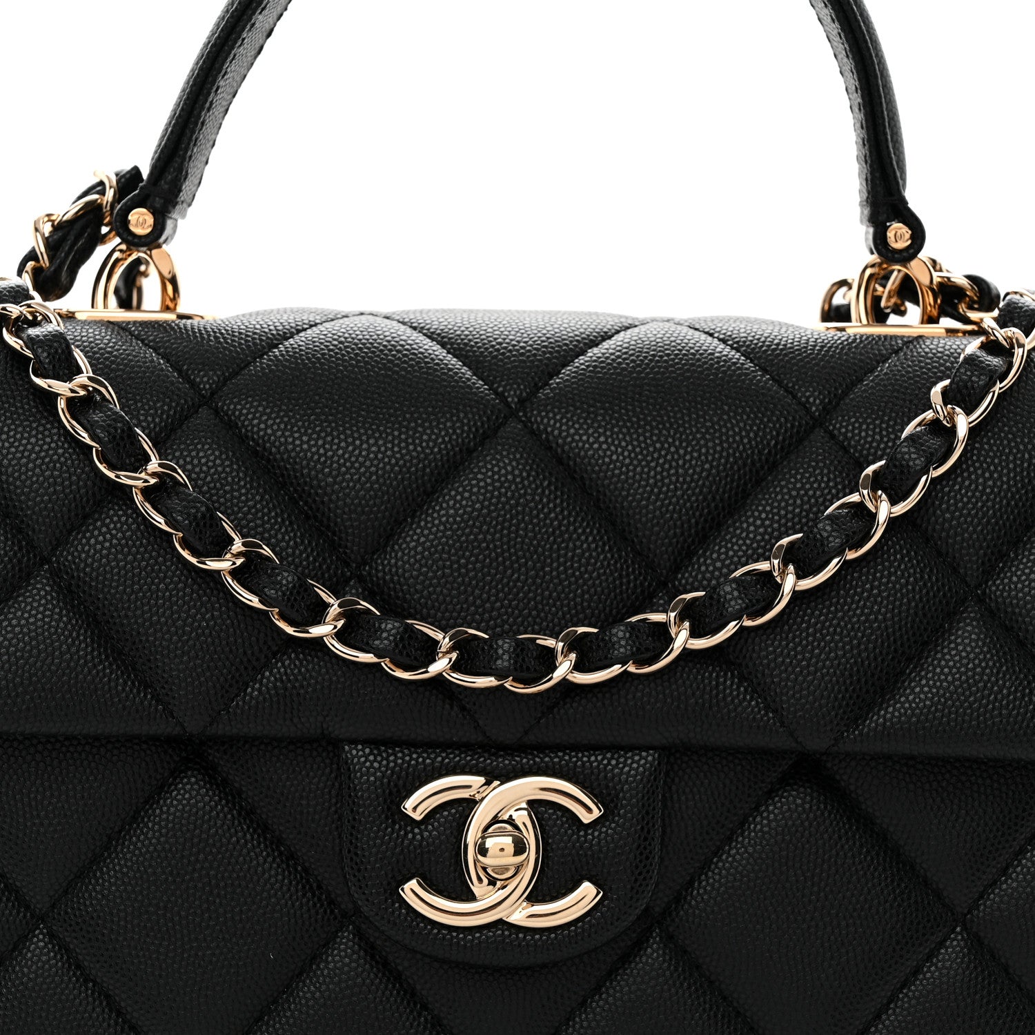 Caviar Quilted Medium Retro Twist Top Handle Flap Black