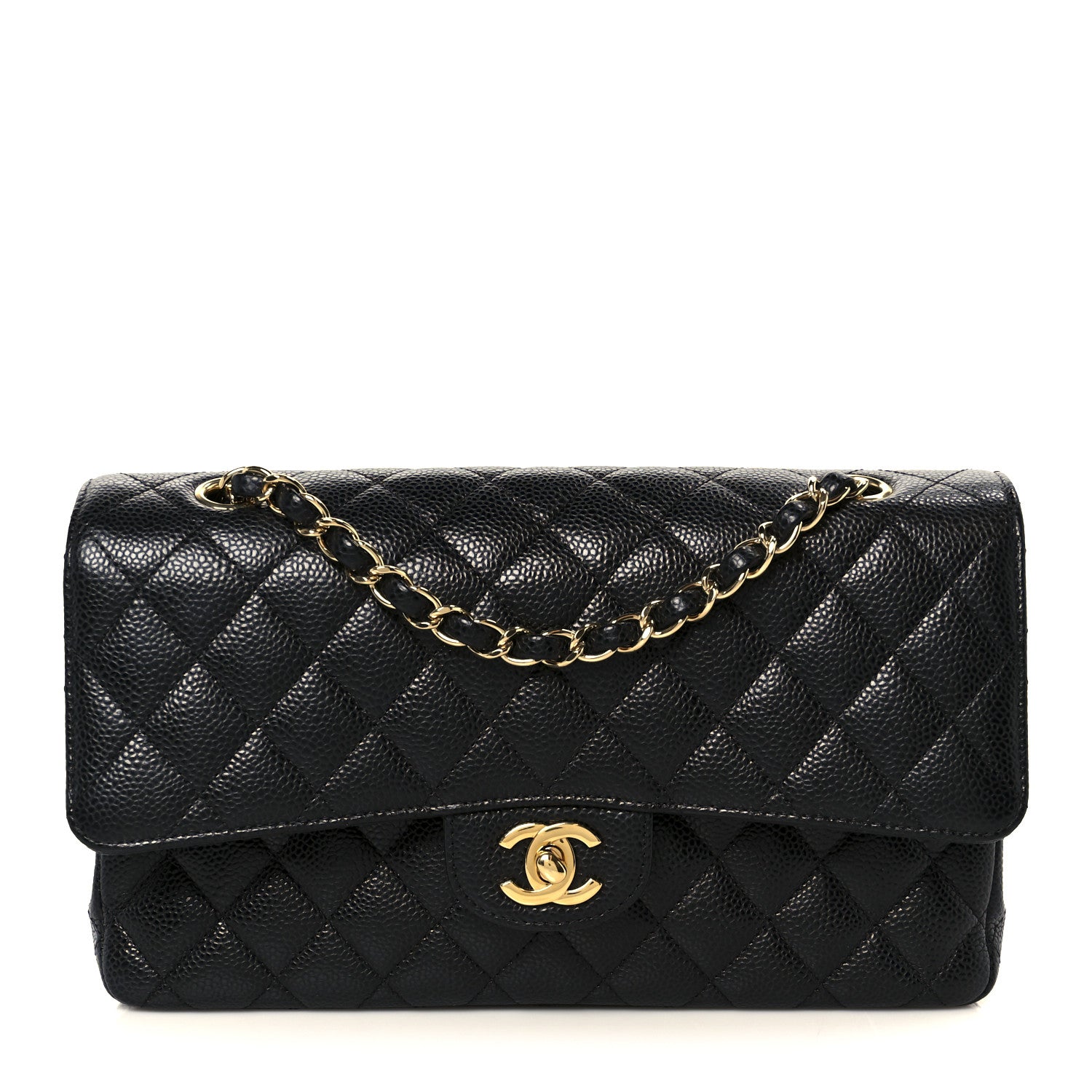 Caviar Quilted Medium Double Flap Black