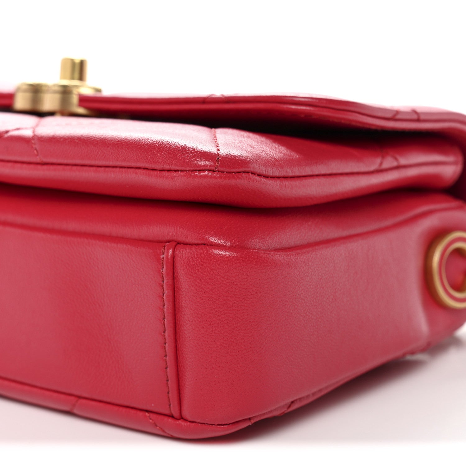 Lambskin Quilted Enamel Chain Logo Mini Flap Red