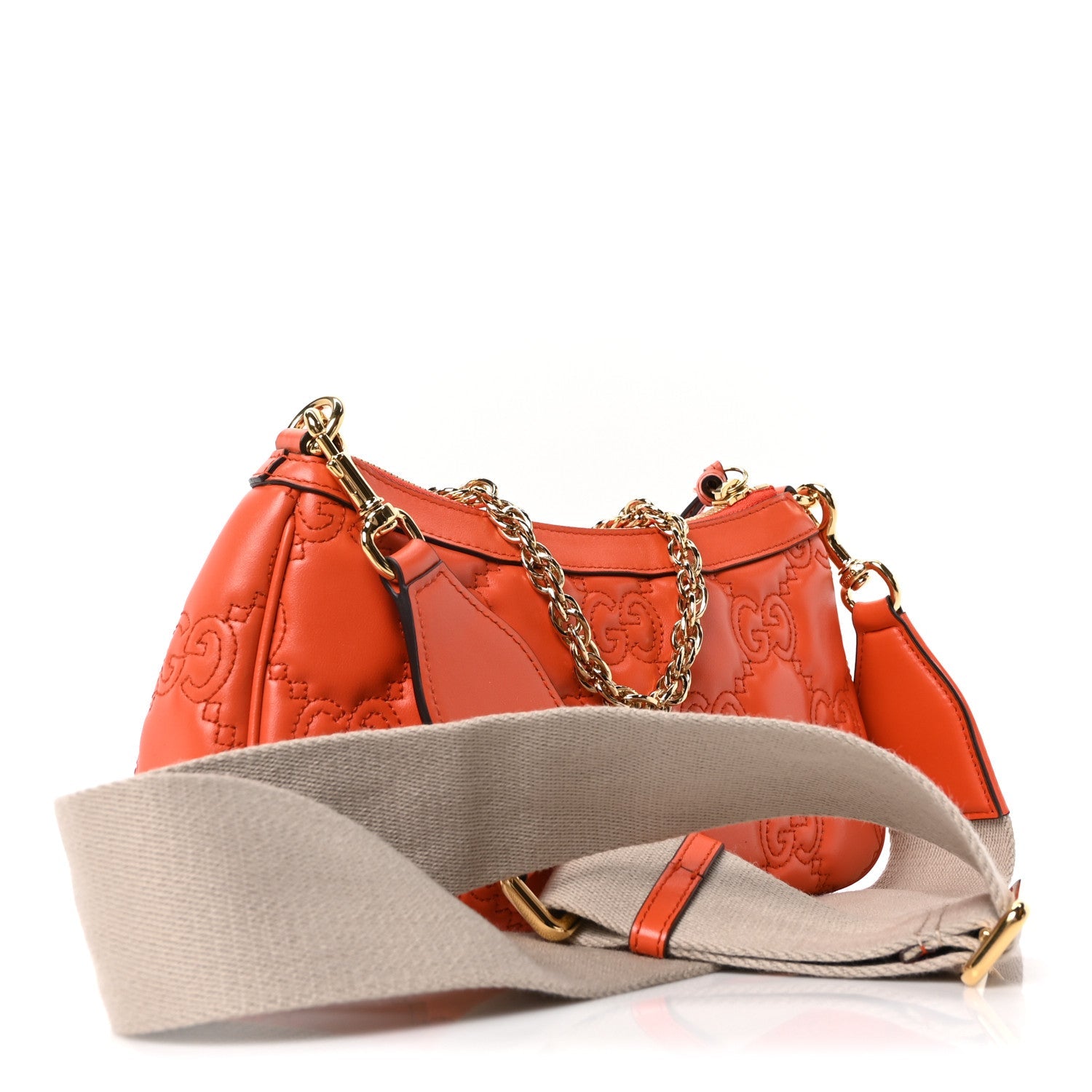 Calfskin GG Matelasse Chain Handbag Deep Orange Natural