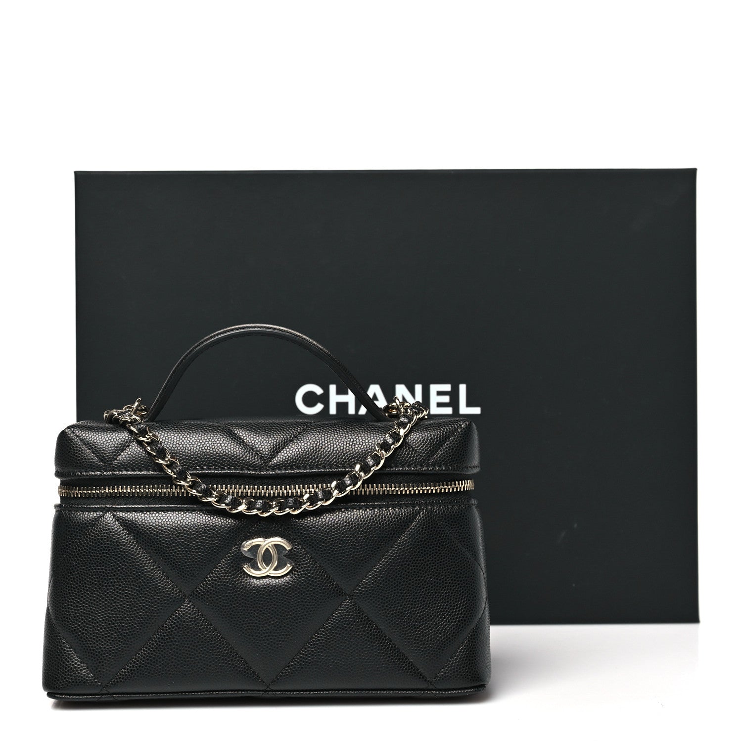 Caviar Quilted Top Handle Slim Vanity With Chain Black