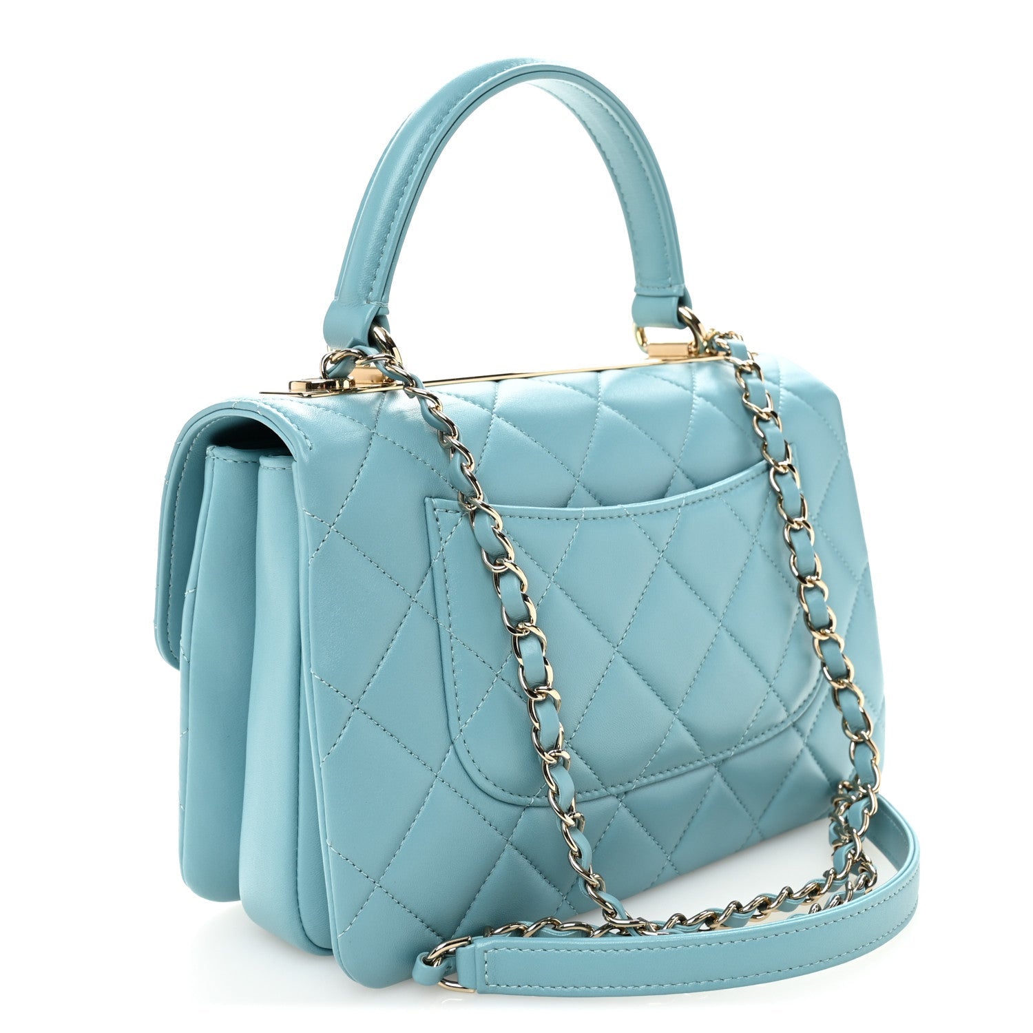 Lambskin Quilted Small Trendy CC Flap Dual Handle Bag Light Blue