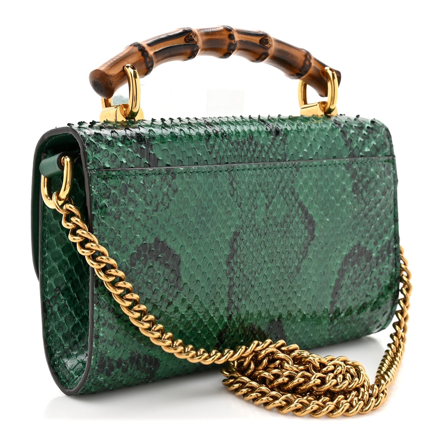 Snakeskin Mini Diana Bamboo Top Handle Clutch Emerald