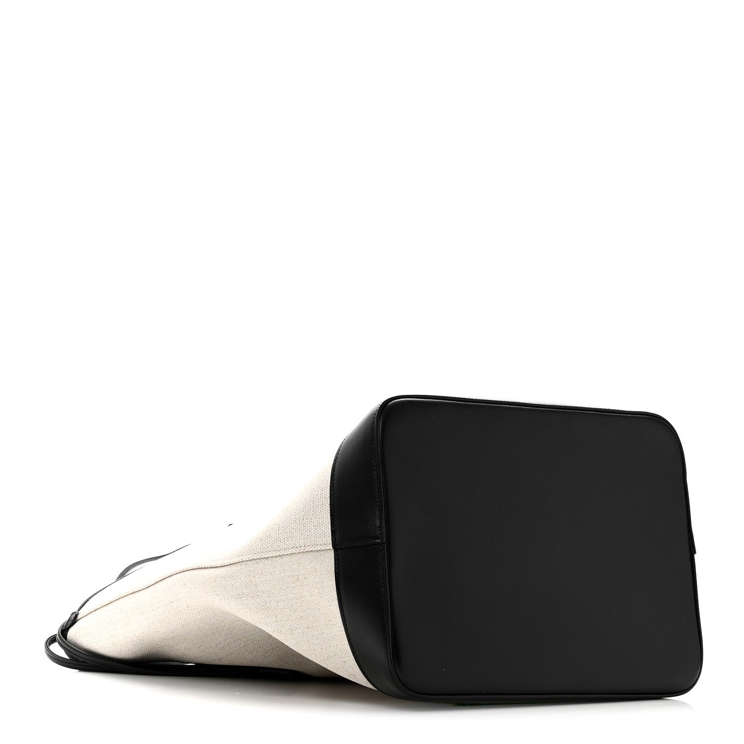 Canvas Calfskin Teddy Drawstring Shopping Tote White Black