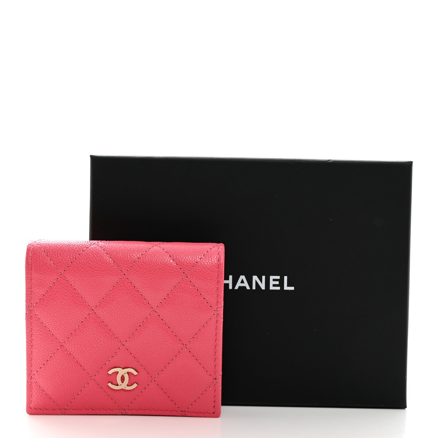 Caviar Quilted Compact Bifold Wallet Pink