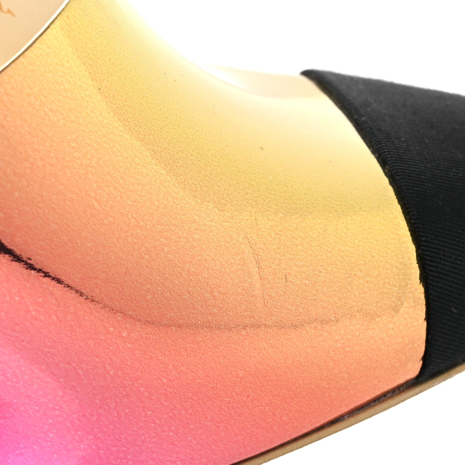 Laminated Calfskin Grosgrain Cap Toe CC Wedge Pumps 39 Pink Orange Yellow Black
