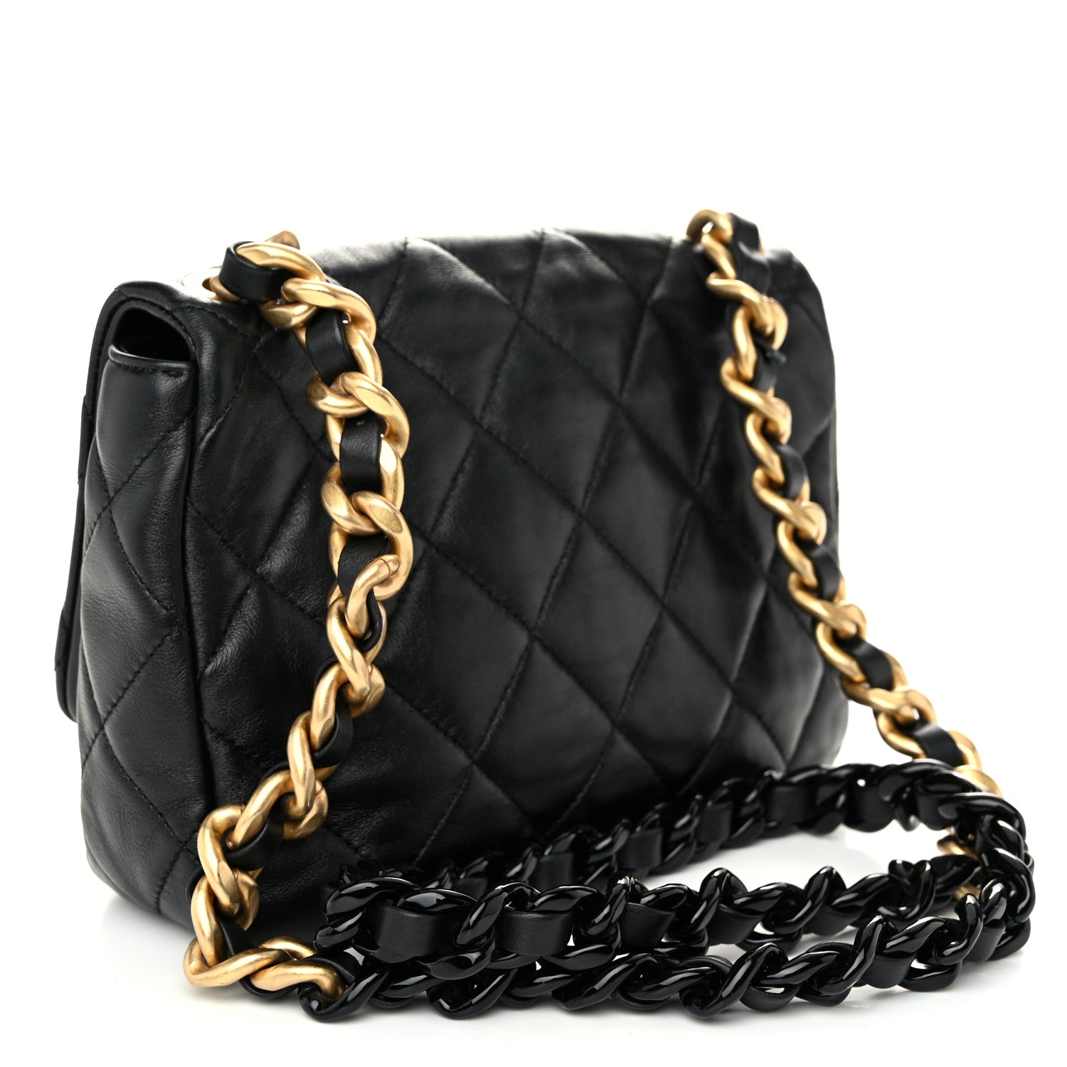 Lambskin Quilted Small Lacquered Chain Flap Black