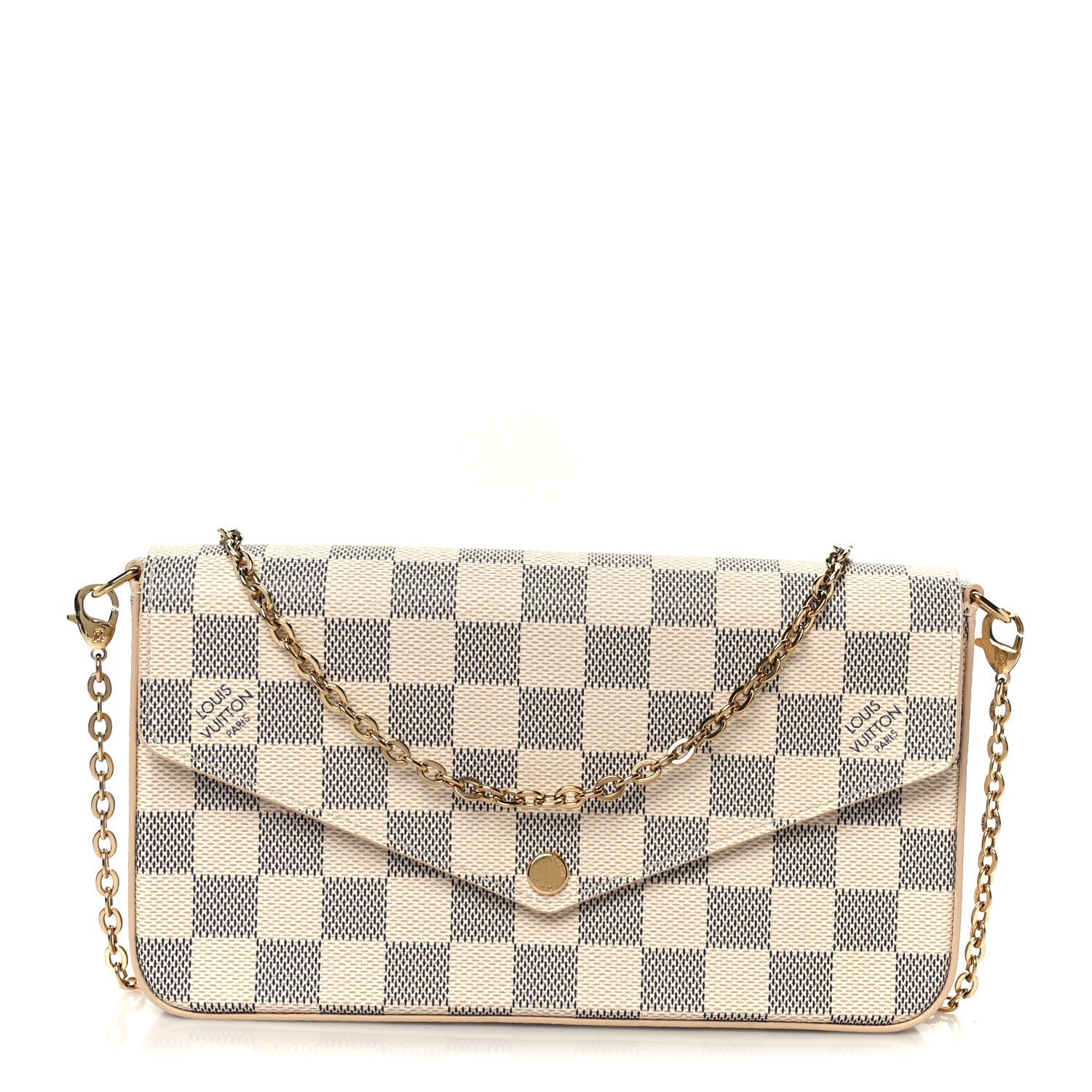 Damier Azur Pochette Felicie Chain Wallet Rose Ballerine