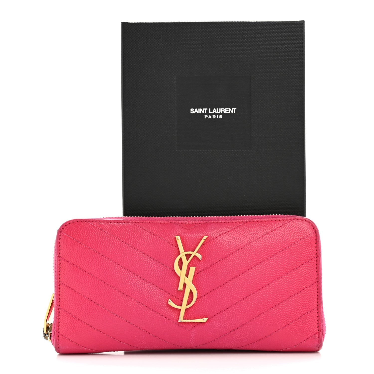 Grain De Poudre Matelasse Chevron Monogram Zip Around Wallet Fuchsia