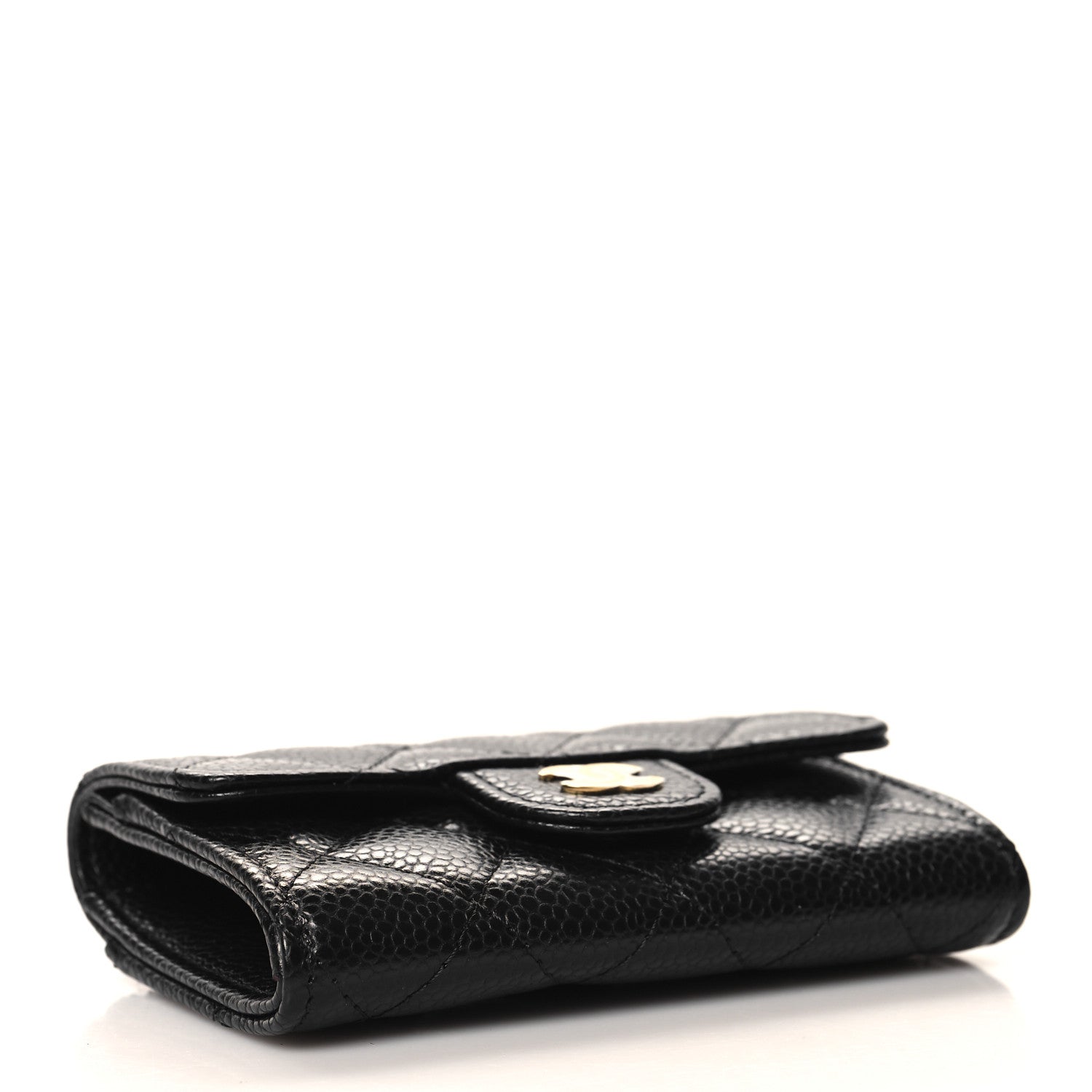 Caviar Quilted Flap Card Holder Wallet Black