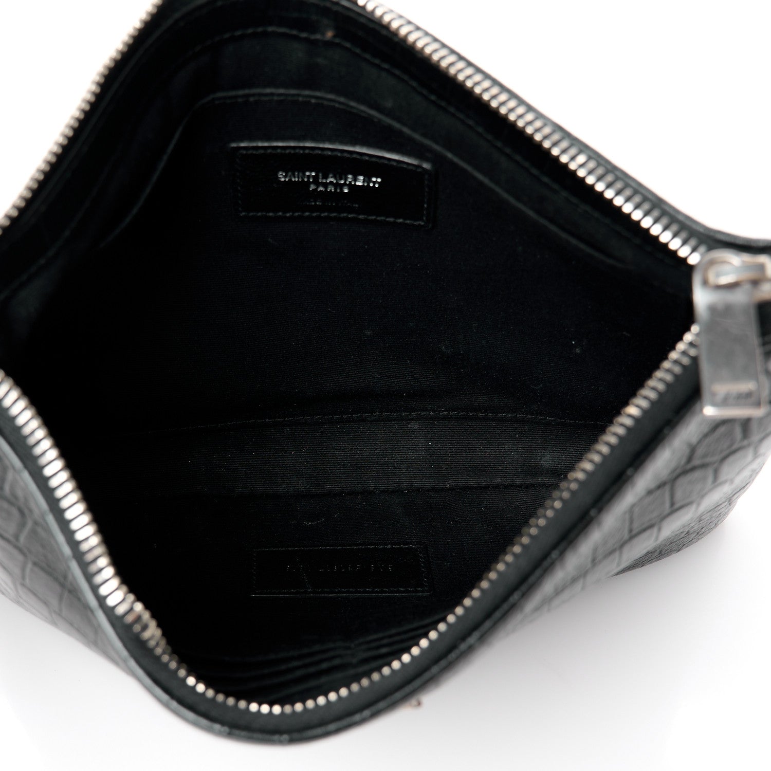 Calfskin Crocodile Embossed Monogram Zip Pouch Black