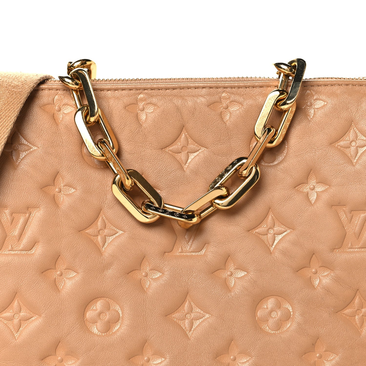 Lambskin Embossed Monogram Coussin PM Camel