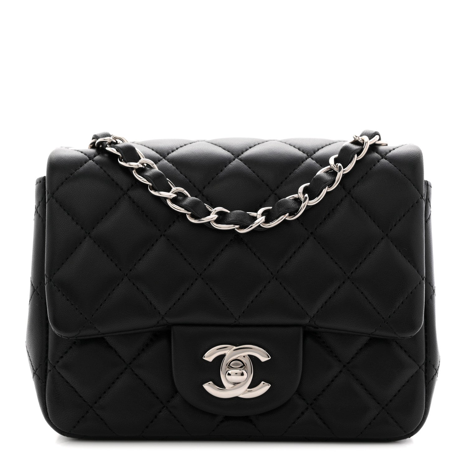 Lambskin Quilted Mini Square Flap Black