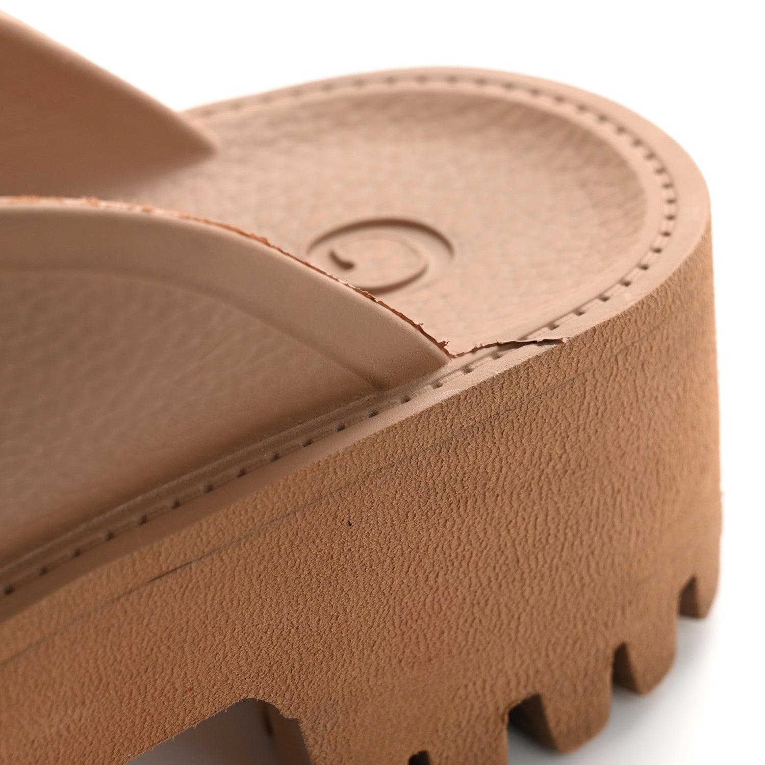 Rubber GG Monogram Perforated Elea Platform 55mm Lug Sole Sandals 36 Vintage Camel