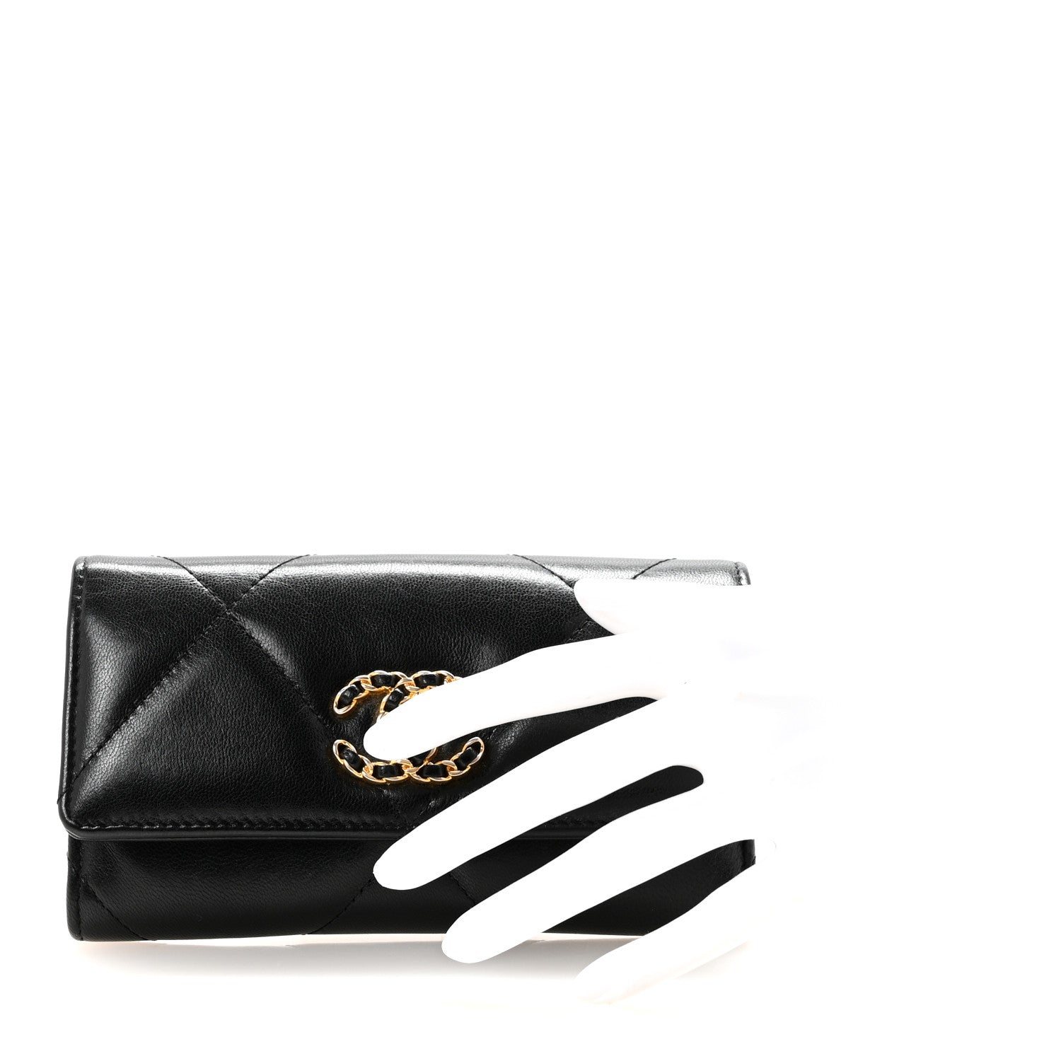 Lambskin Quilted Chanel 19 Flap Wallet Black