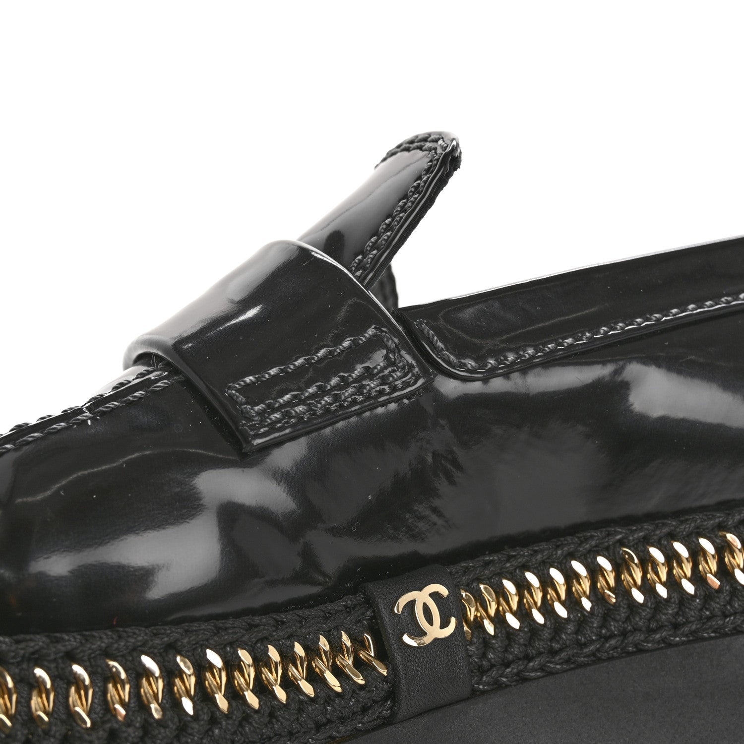 Shiny Calfskin Platform Loafers 37 Black