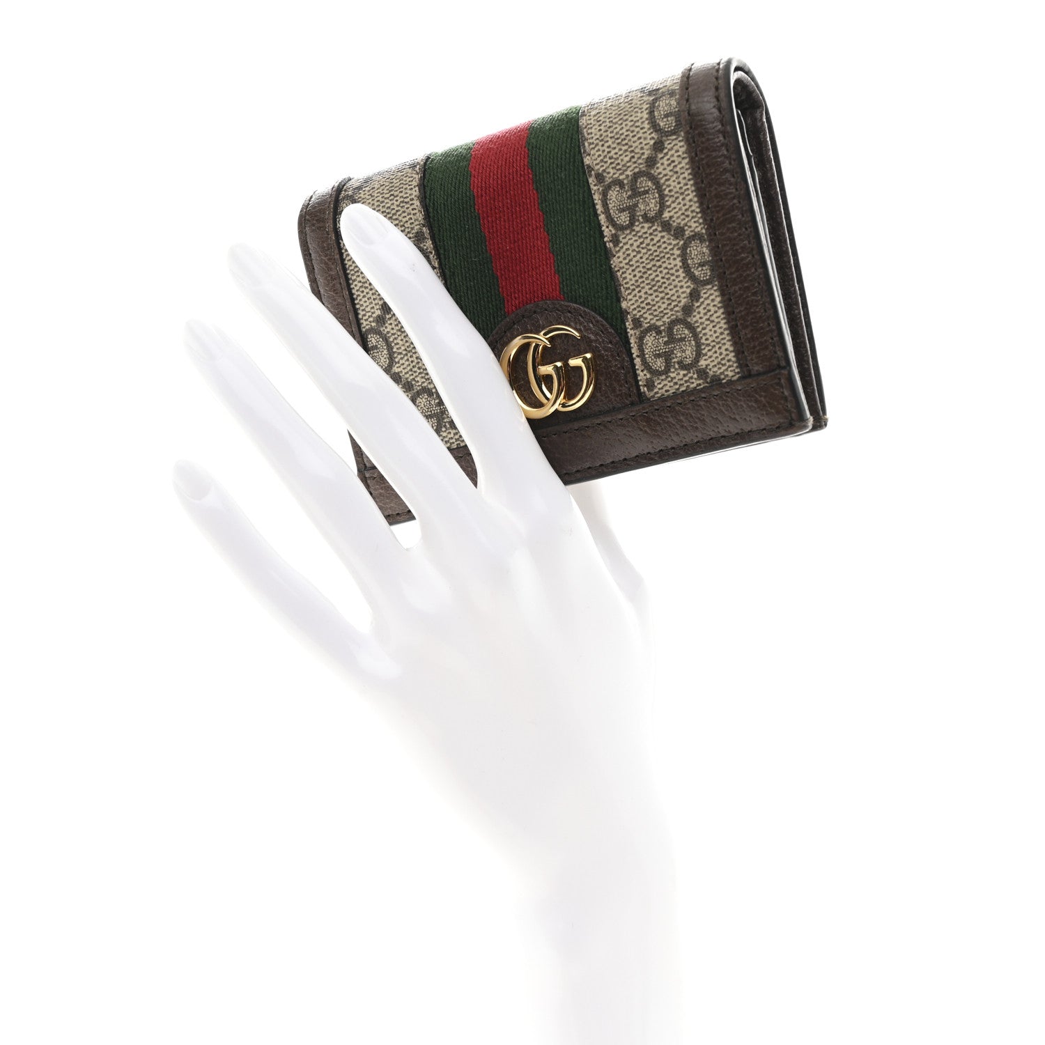 GG Supreme Monogram Web Ophidia Card Case Beige New Acero