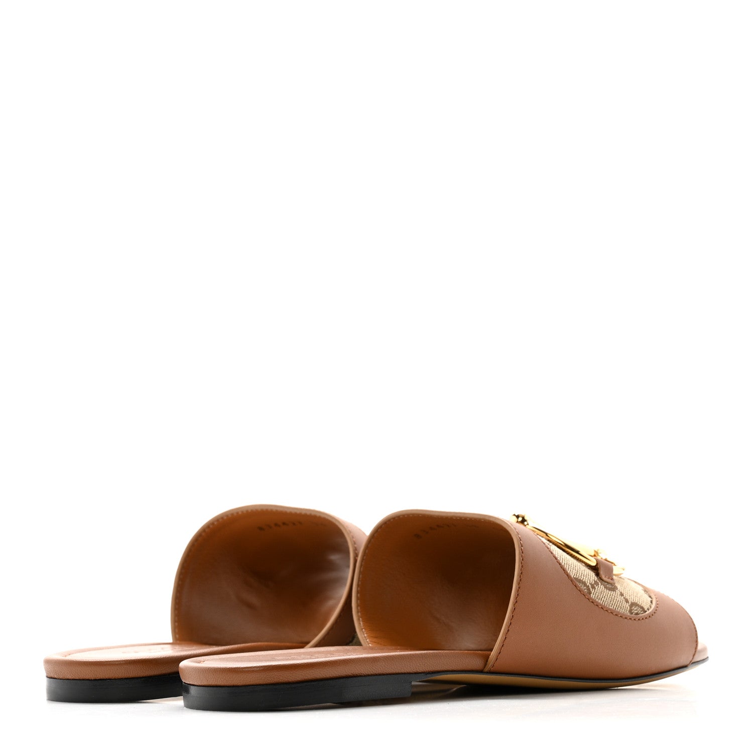 Calfskin Monogram Horsebit Womens Slide Sandals 39 Beige Ebony Sundial