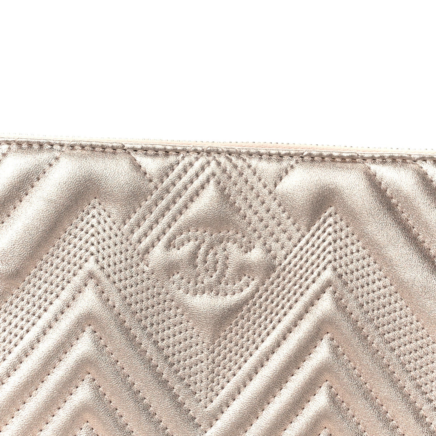 Metallic Lambskin Chevron Quilted Medium Cosmetic Case Light Pink
