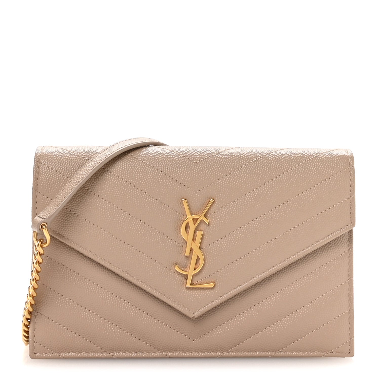 Grain De Poudre Matelasse Chevron Monogram Envelope Chain Wallet Dark Beige