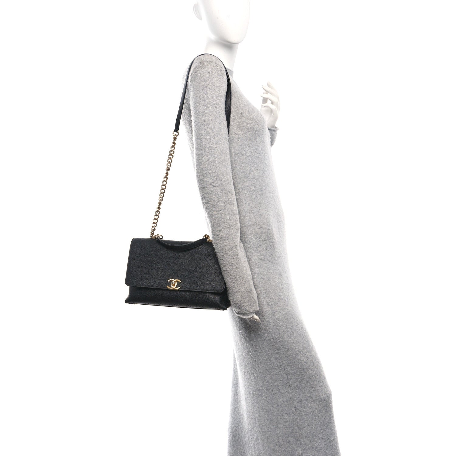 Grained Calfskin Stitched Flap Black