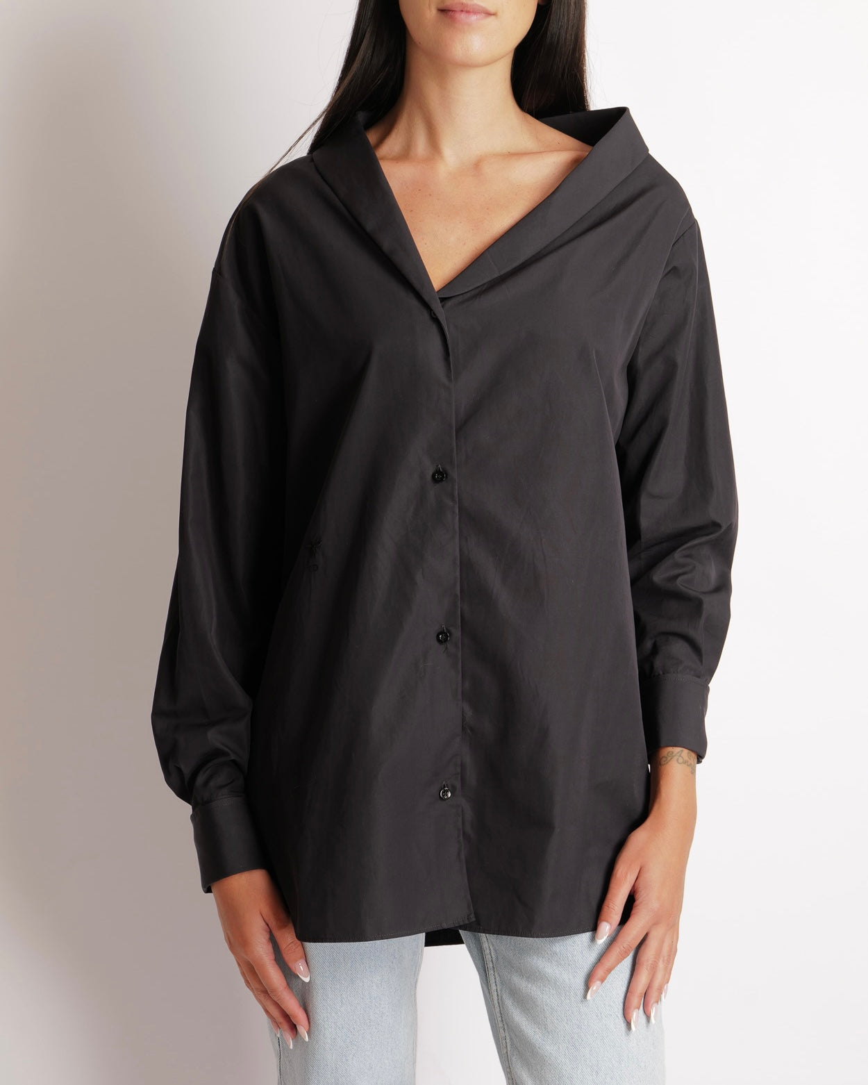 Christian Dior Black Cotton Poplin Asymmetric Shirt with CD Logo Detail Size FR 40 (UK 12) RRP £1,450